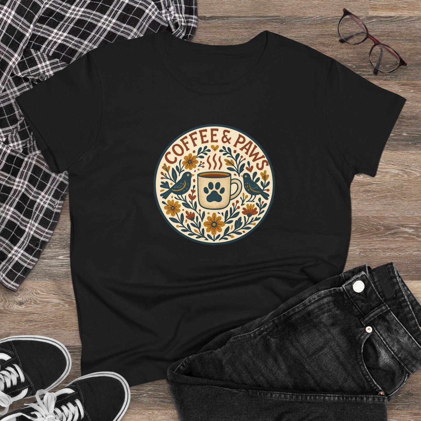 Cozy Coffee & Paws Tee, Casual Animal Lover T-Shirt, Gift for Pet Owners, Cute Coffee Shirt, Summer Essentials, Coffee Lover Apparel