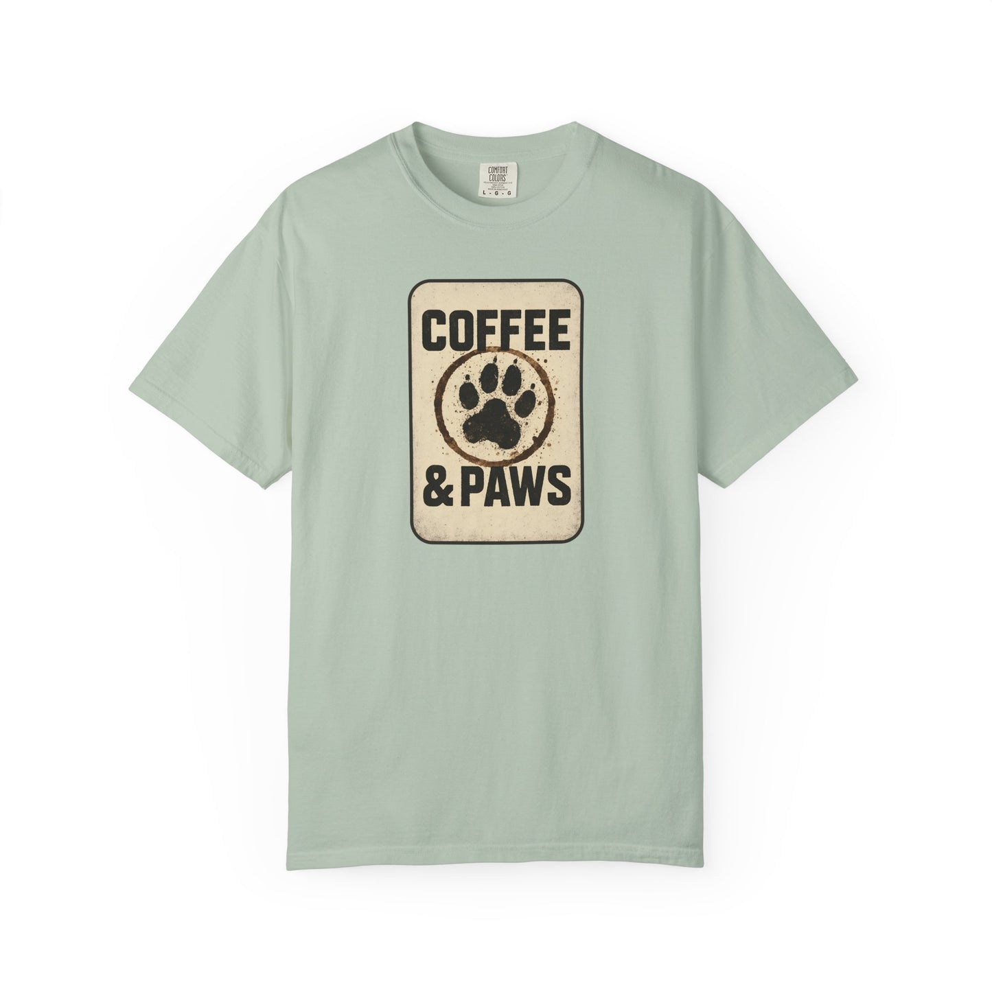 Coffee & Paws Unisex Garment-Dyed T-shirt, Dog Lover Tee, Pet Owner Gift, Coffee Lover Shirt, Animal Enthusiast Apparel, Casual Wear