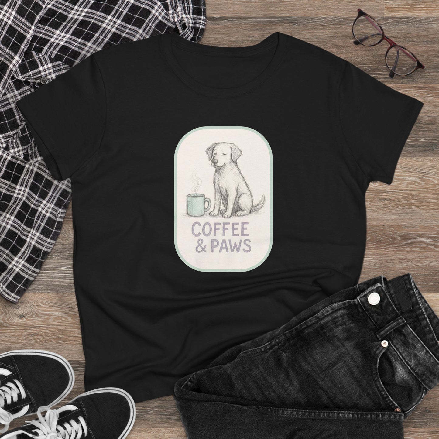 Copy of Coffee & Paws Women's Tee - Cozy Cotton Shirt for Pet Lovers, Casual Wear, Gift for Dog Owners, Dog Mom Merchandise, Animal Lover Tee