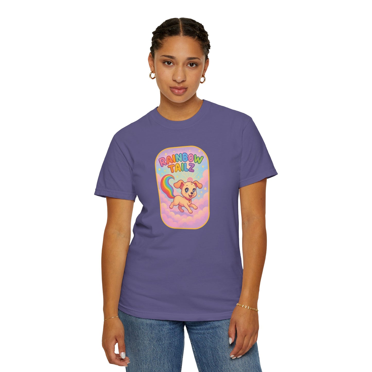 Cute Pet T-Shirt, Rainbow Tail Tee, Graphic Tee for Dog Lovers, Birthday Gift, Cozy Casual Wear, Mother's Day Gift