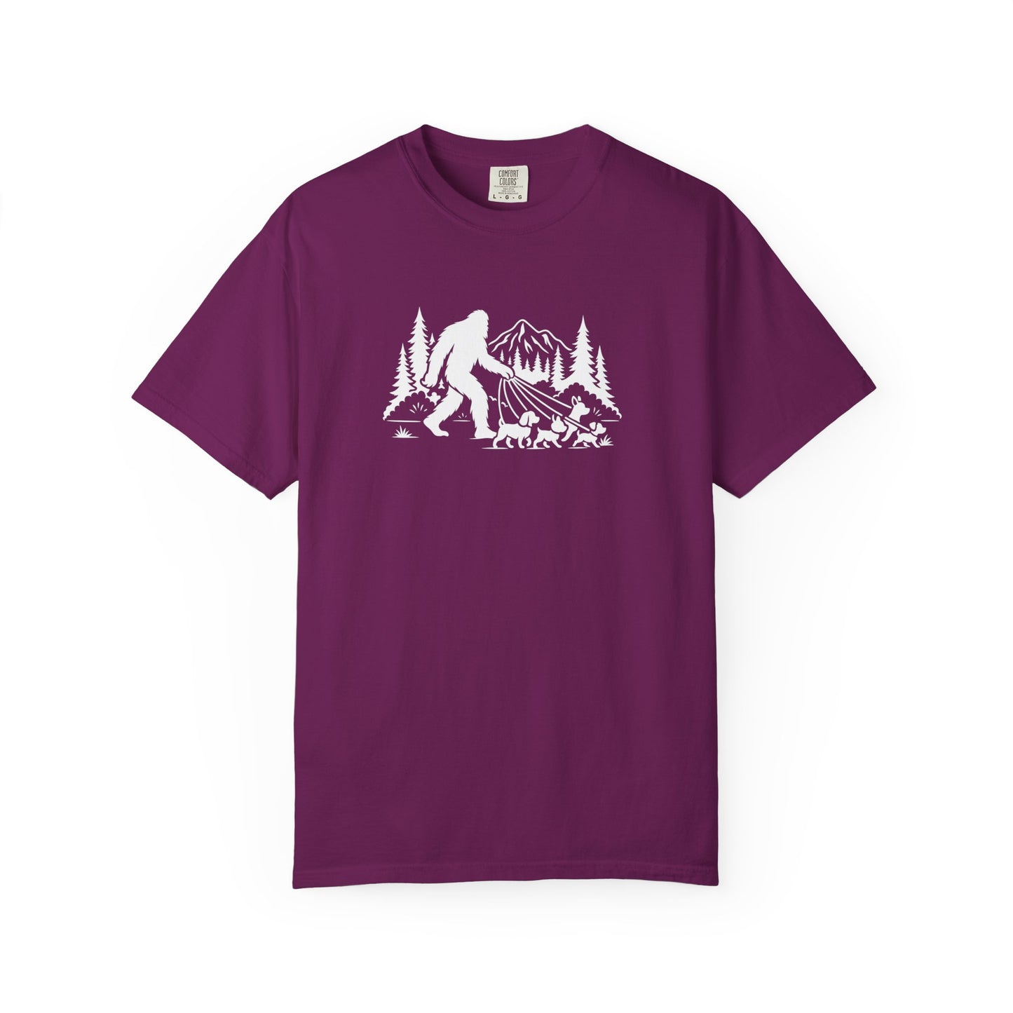 Bigfoot dog walk T-Shirt with Outdoor Adventure Design
