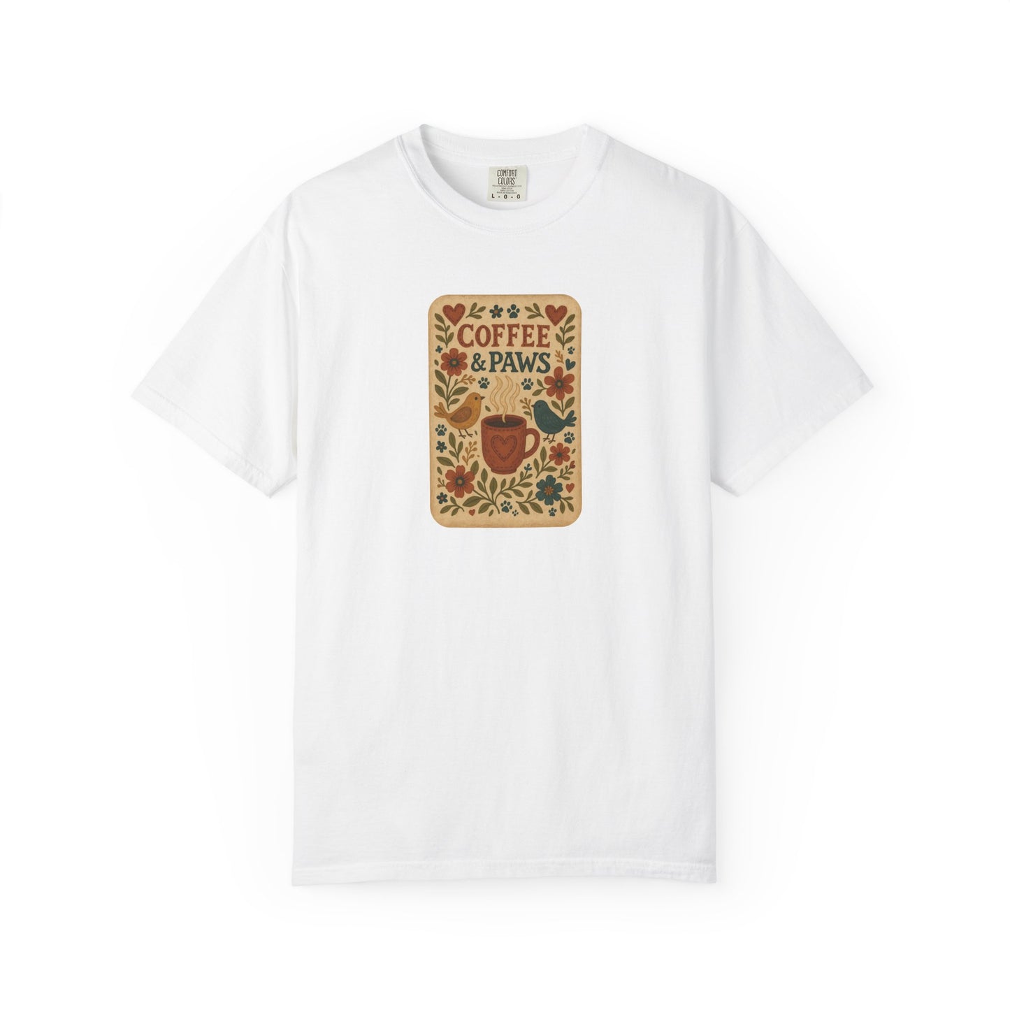 Coffee and Paws Unisex T-Shirt | Cute Pet Lover Tee, Gift for Dog Owners, Casual Wear, Animal Lover Apparel, Perfect for Coffee Lovers