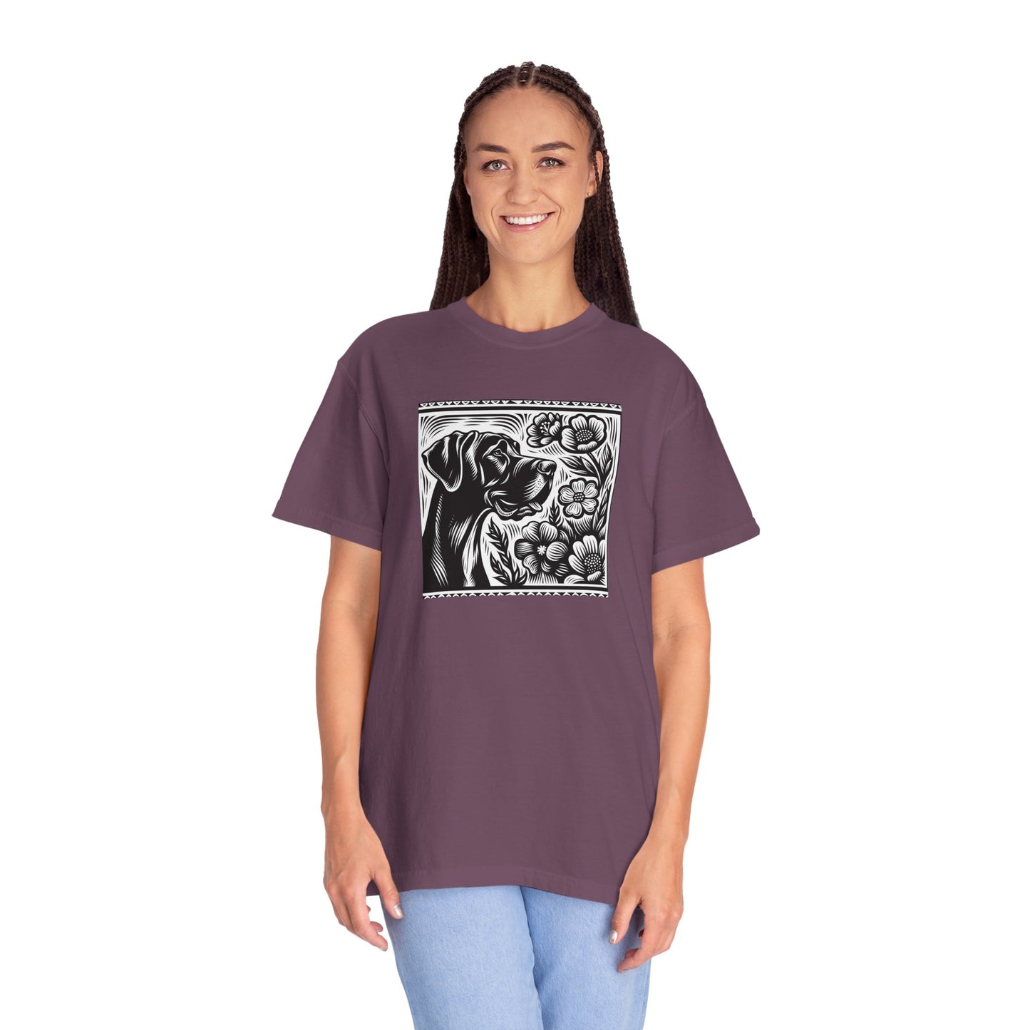 Great Dane Dog Lover's Floral Print T-Shirt | Unisex Garment-Dyed Tee