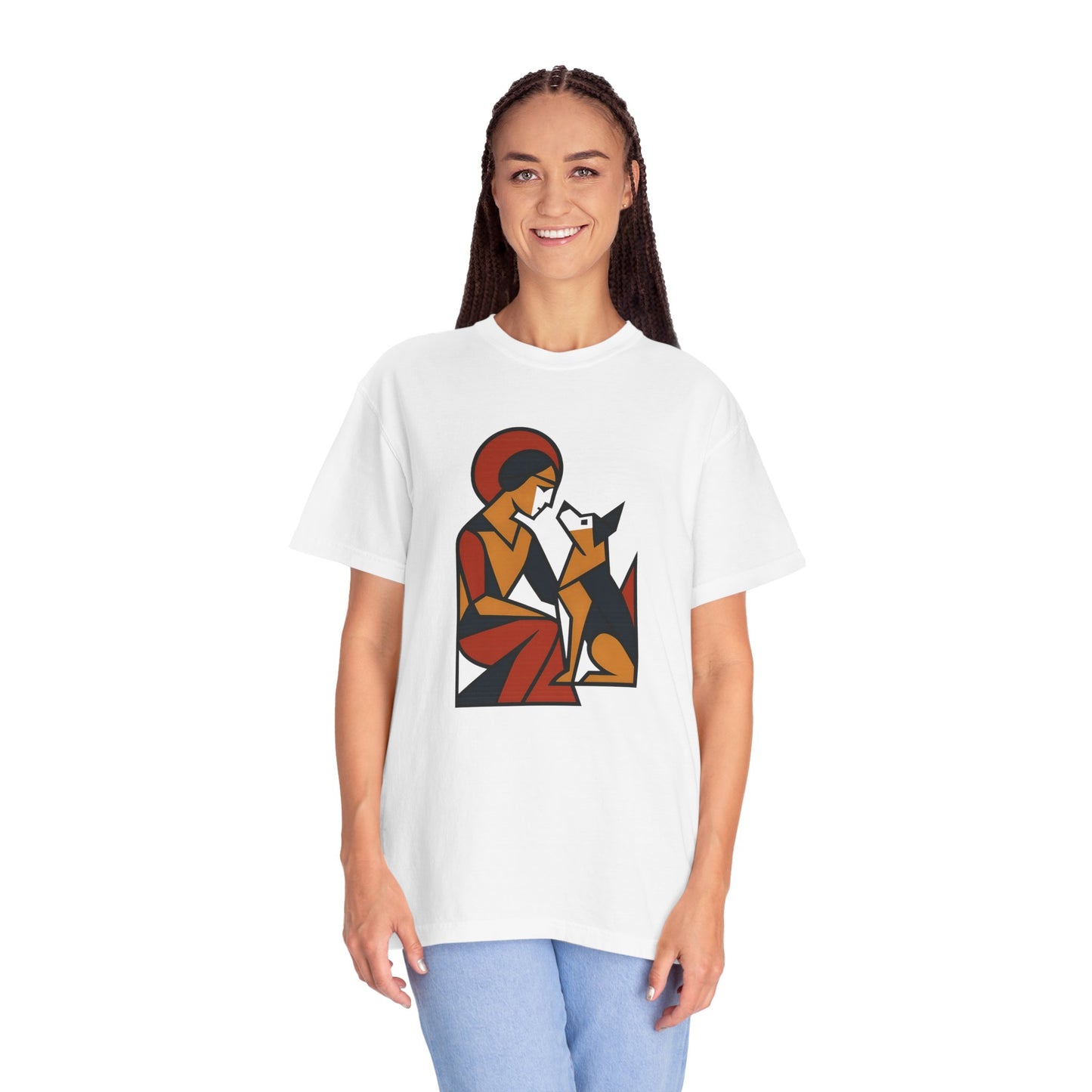 Whimsical Pet Lover T-Shirt, Dog and Woman Art, Cute Animal Tee, Gift for Dog Owners, Perfect for Birthdays, Animal Lovers