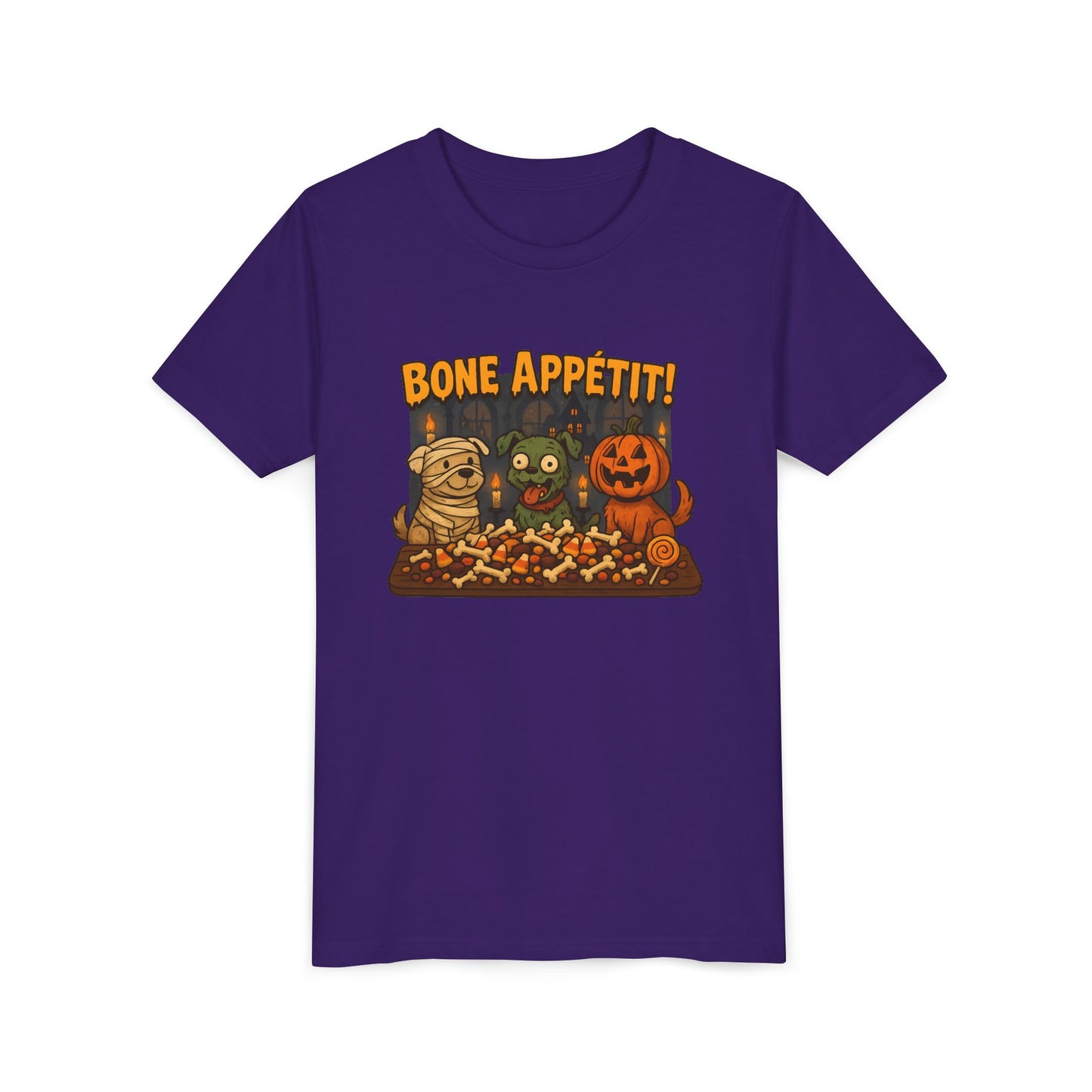 Halloween Kids Tee - Bone Appetit! Funny Short Sleeve Shirt for Trick or Treat, Spooky Season, Gift for Kids