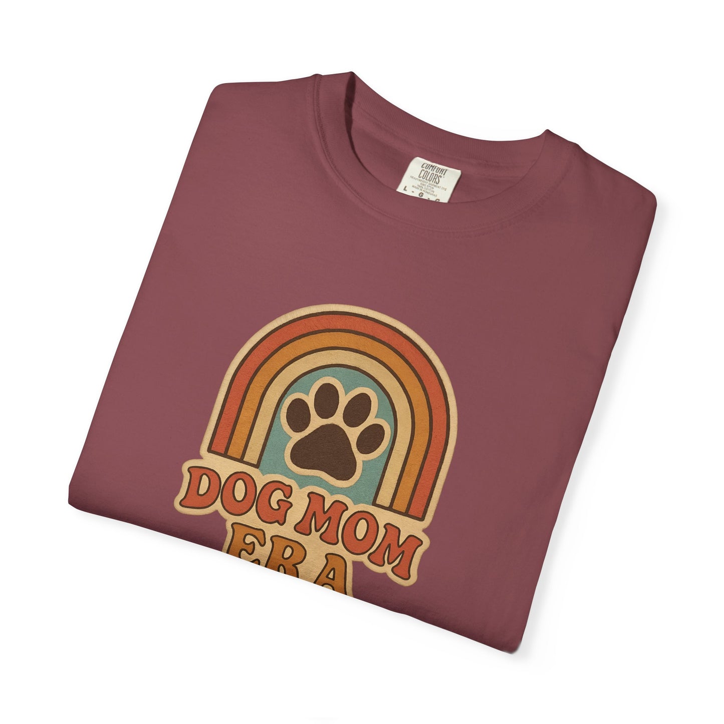 Dog Mom Era T-Shirt, Unisex Garment-Dyed Tee, Pet Lover Apparel, Gift for Dog Moms, Casual Everyday Wear, Rainbow Design