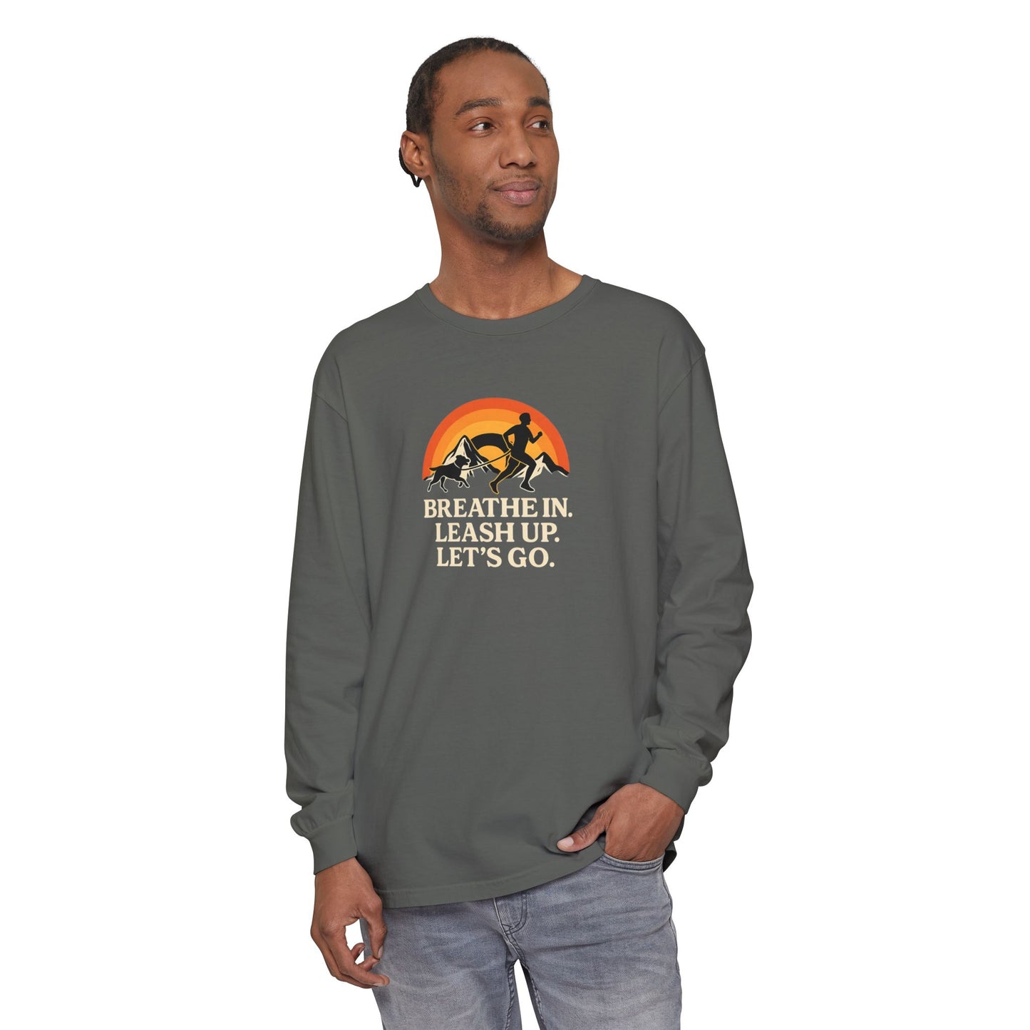 Canicross Unisex Long Sleeve T-Shirt - 'Breathe In, Leash Up, Let's Go'