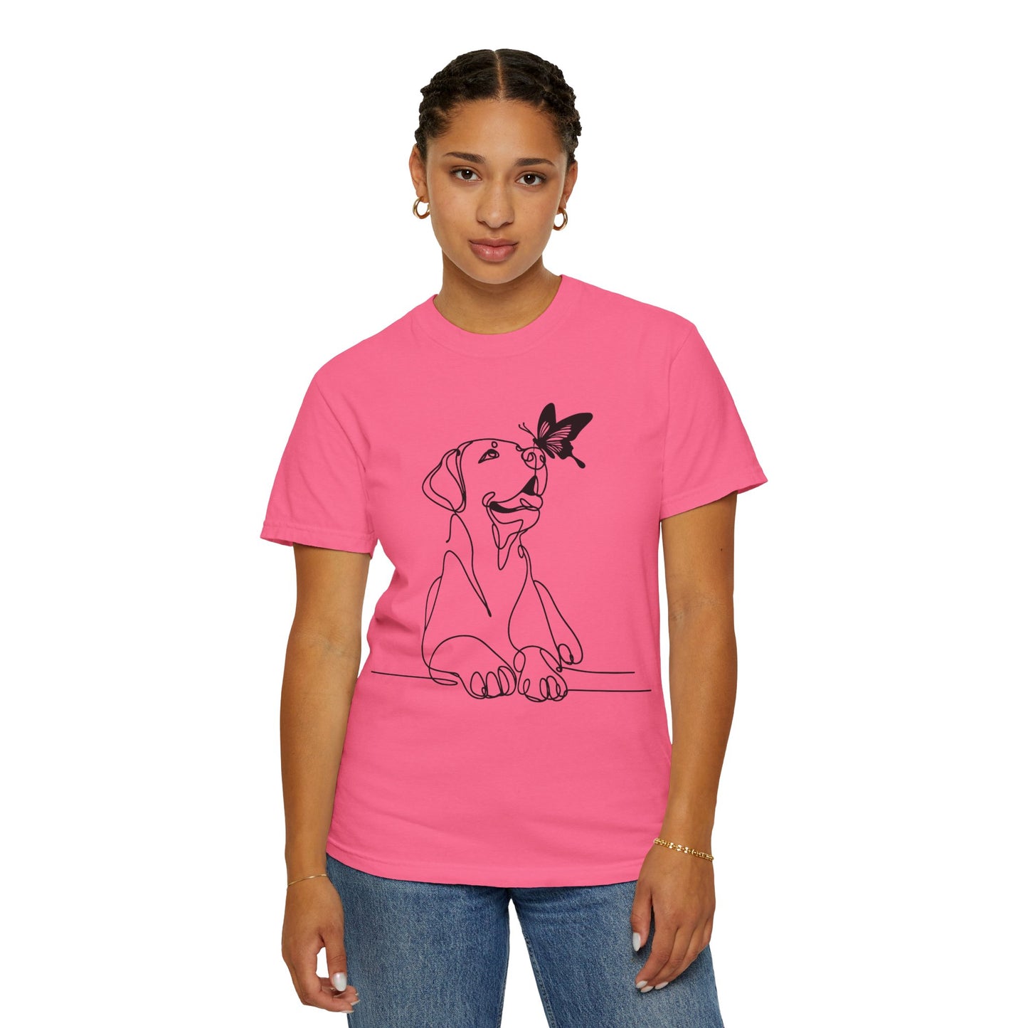 Adorable Dog and Butterfly T-Shirt, Cute Pet Tee, Dog Lover Gift, Casual Wear, Animal Lover Apparel, Birthday Gift for Dog Owners