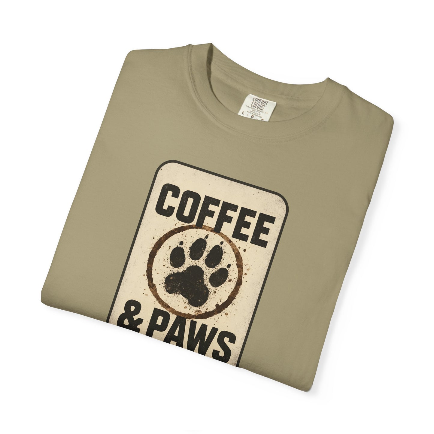 Coffee & Paws Unisex Garment-Dyed T-shirt, Dog Lover Tee, Pet Owner Gift, Coffee Lover Shirt, Animal Enthusiast Apparel, Casual Wear