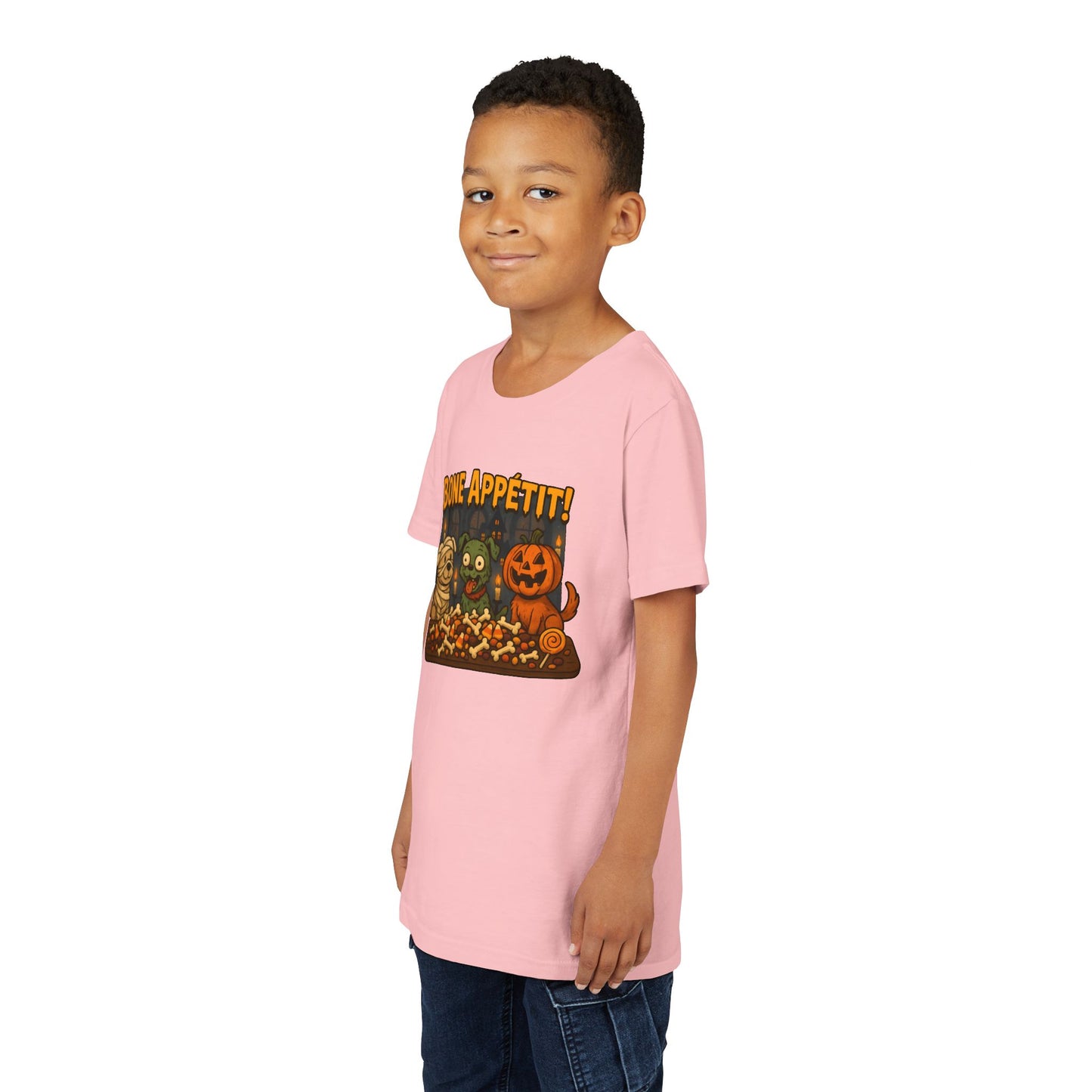 Halloween Kids Tee - Bone Appetit! Funny Short Sleeve Shirt for Trick or Treat, Spooky Season, Gift for Kids