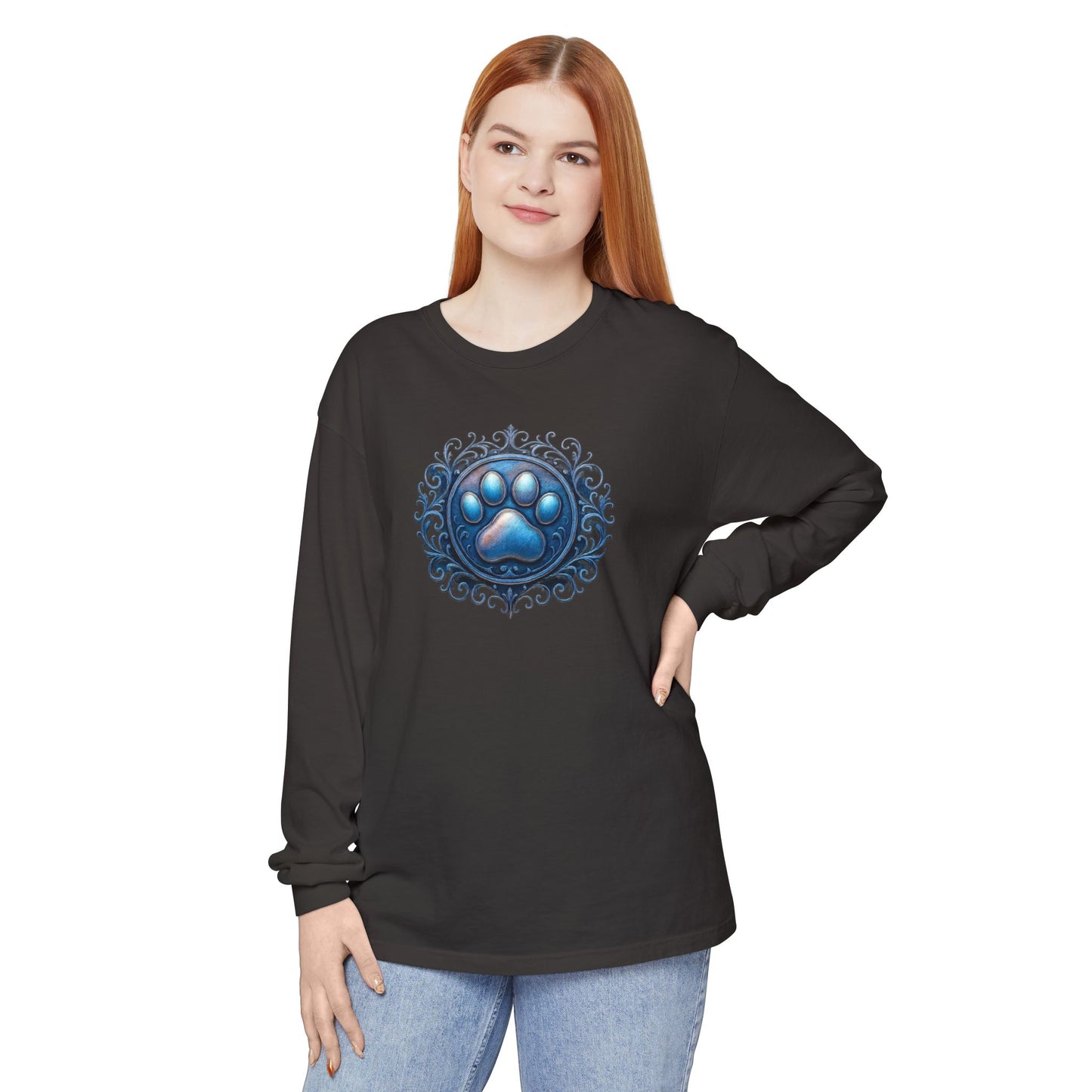 Paw Print Long Sleeve T-Shirt for Pet Lovers | Cozy Gift for Animal Enthusiasts, Casual Wear, Dog Mom Gift, Unique Pet Tee, Everyday Fashion