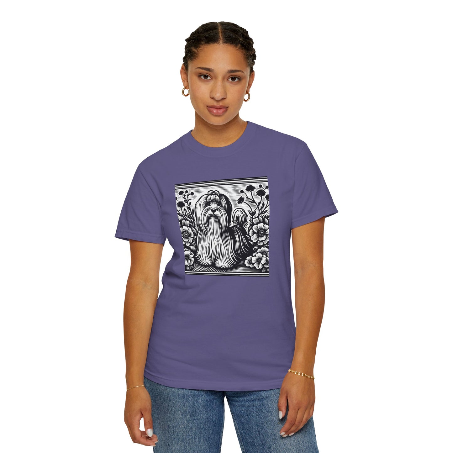 Havanese - Unisex Garment-Dyed T-shirt with Floral Dog Design - Perfect for Pet Lovers
