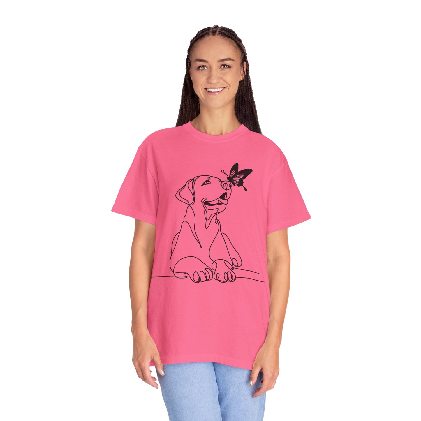 Adorable Dog and Butterfly T-Shirt, Cute Pet Tee, Dog Lover Gift, Casual Wear, Animal Lover Apparel, Birthday Gift for Dog Owners