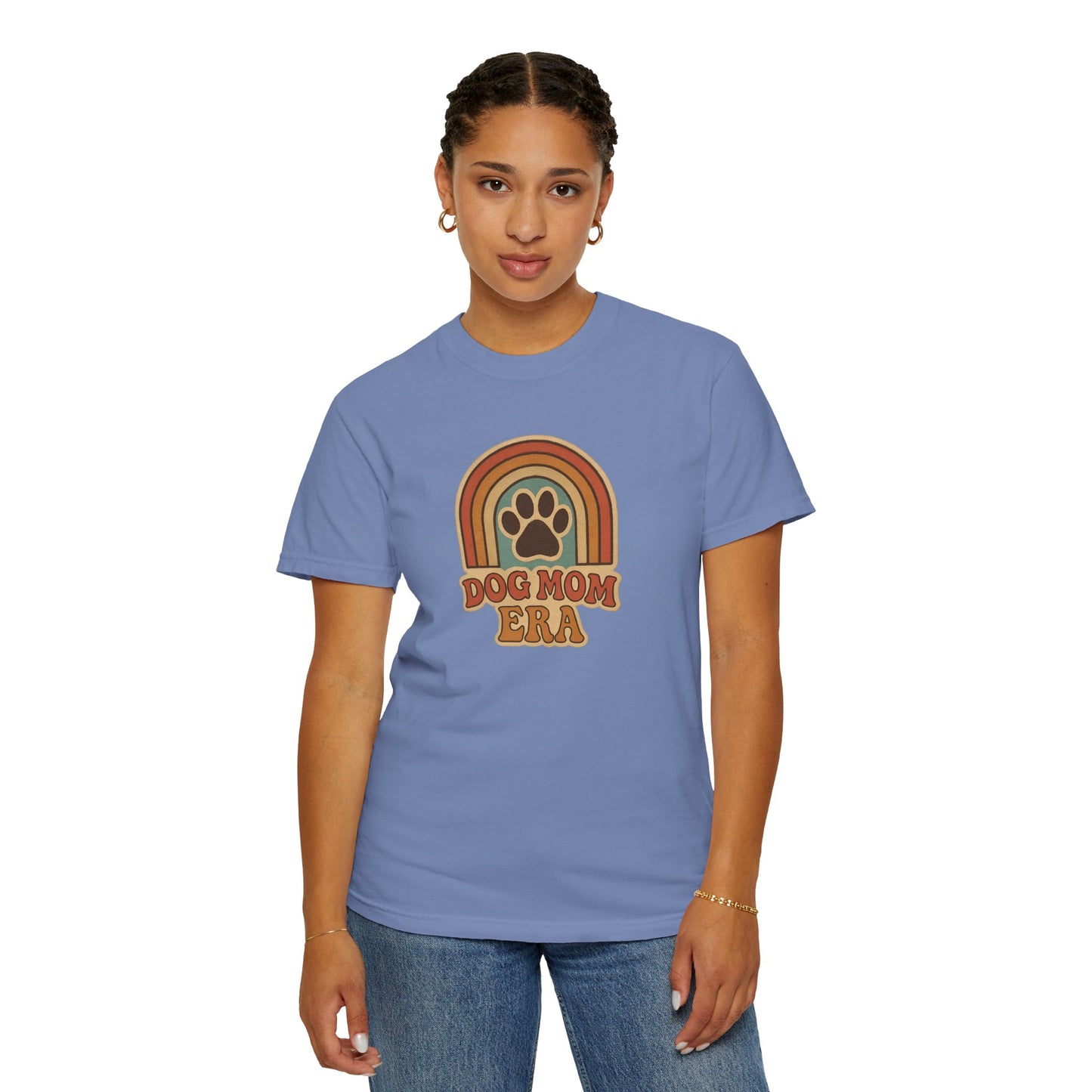 Dog Mom Era T-Shirt, Unisex Garment-Dyed Tee, Pet Lover Apparel, Gift for Dog Moms, Casual Everyday Wear, Rainbow Design