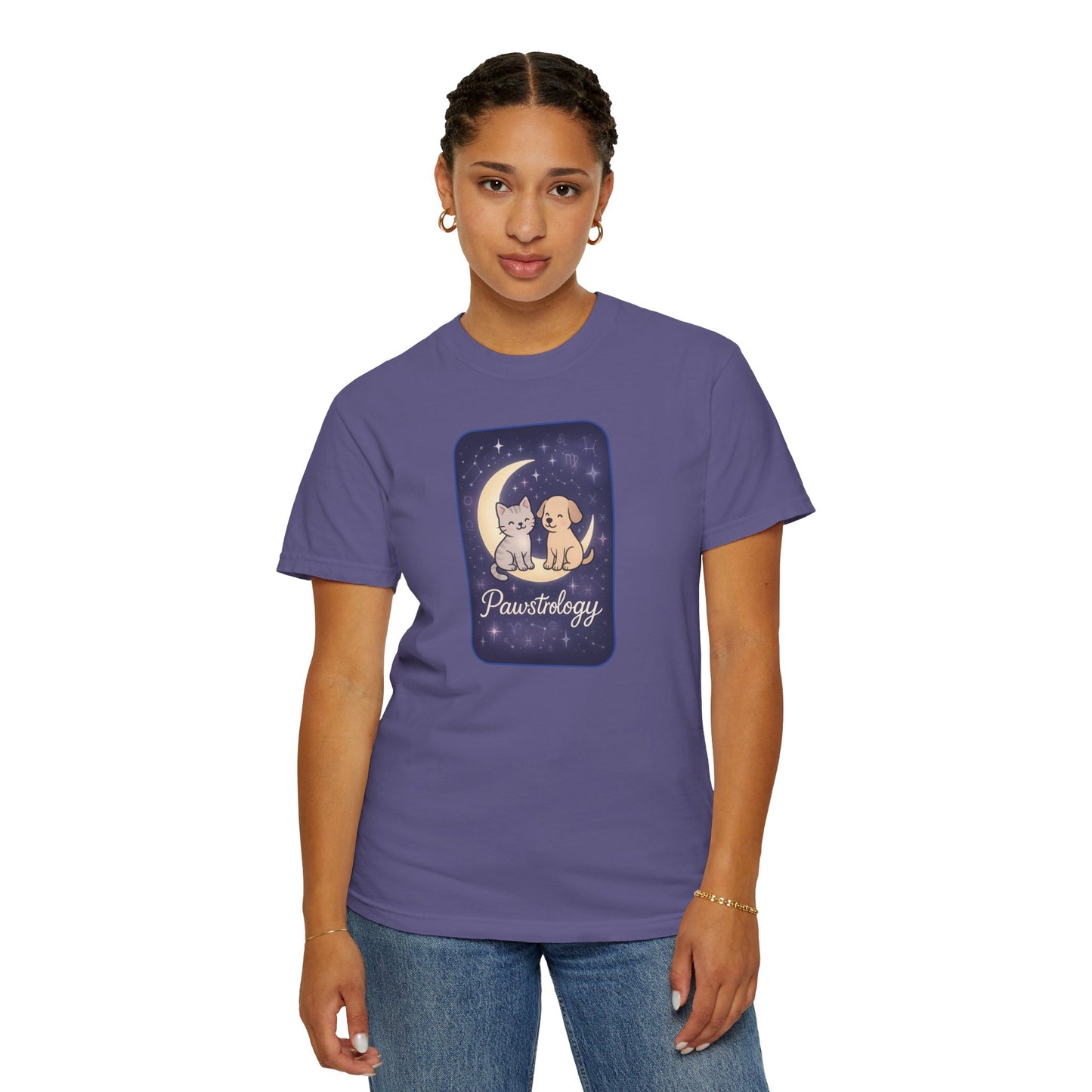 Pawstrology Graphic T-shirt, Cute Pet Astrology Tee, Unisex Animal Lover Shirt, Gifts for Cat Dog Owners, Celestial Pet Apparel