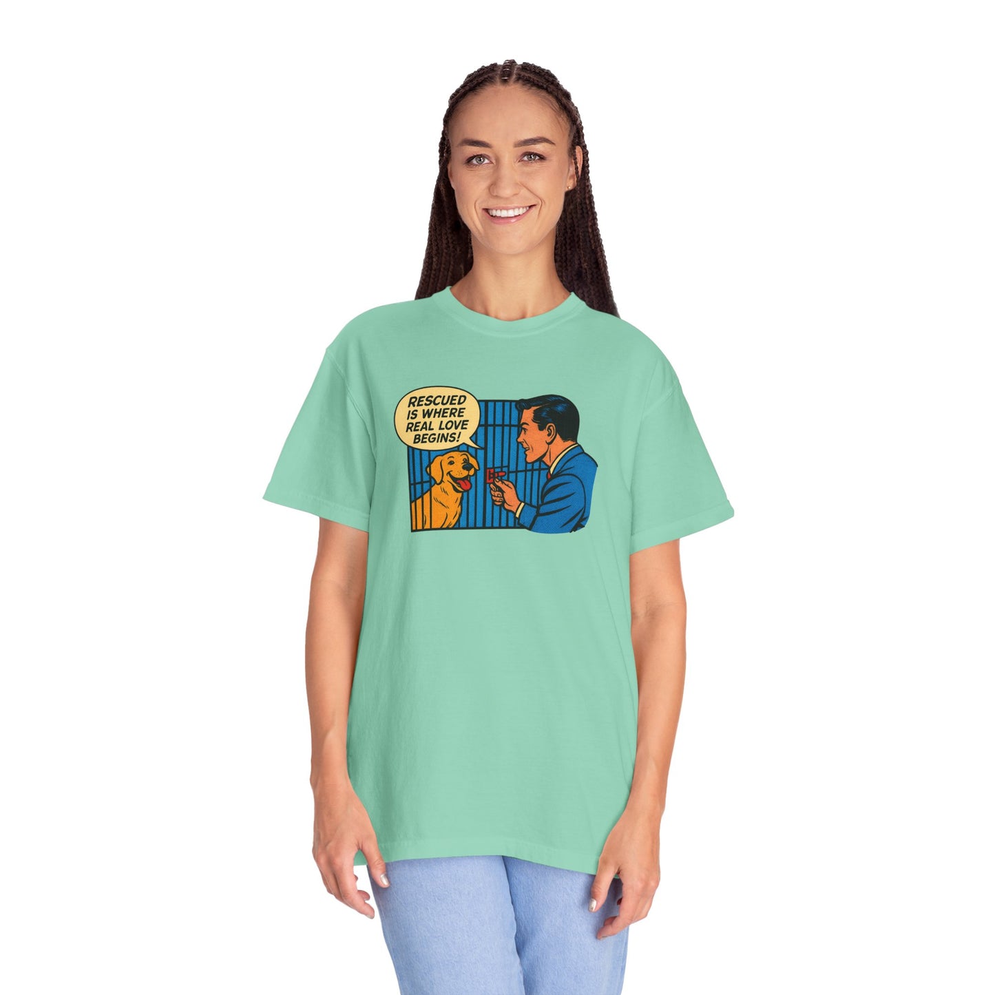 Rescued Is Where Real Love Begins Tee, Dog Lover T-Shirt, Vintage Style Animal Rights Shirt, Funny Pet Owner Gift, Animal Rescue Awareness Wear