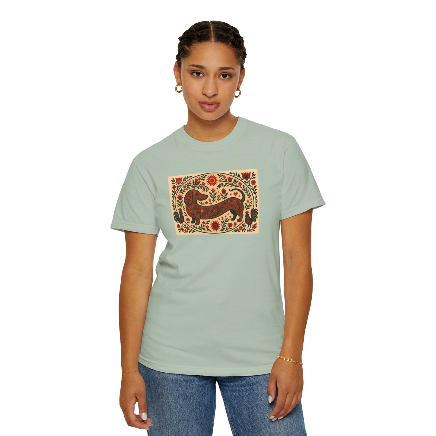 Artistic Garment-Dyed Unisex T-Shirt - Handcrafted Floral Design