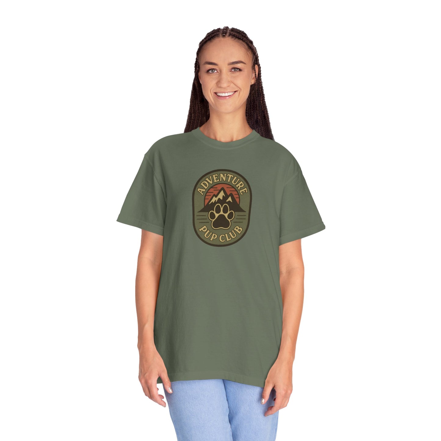 Adventure Pup Club Unisex Garment-Dyed T-Shirt, Dog Lover Gift, Outdoor Adventure Apparel, Pet Club Tee, Nature Lover Shirt