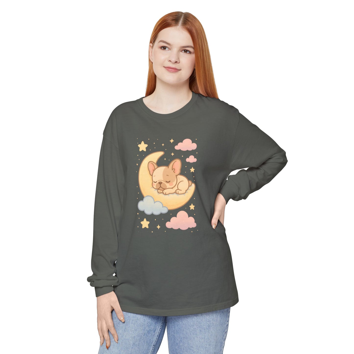 Cozy Dog-Themed Long Sleeve T-Shirt for Pet Lovers, Cute Sleepy Dog Shirt, Gift for Dog Moms, Relaxed Style Shirt, Perfect for Fall
