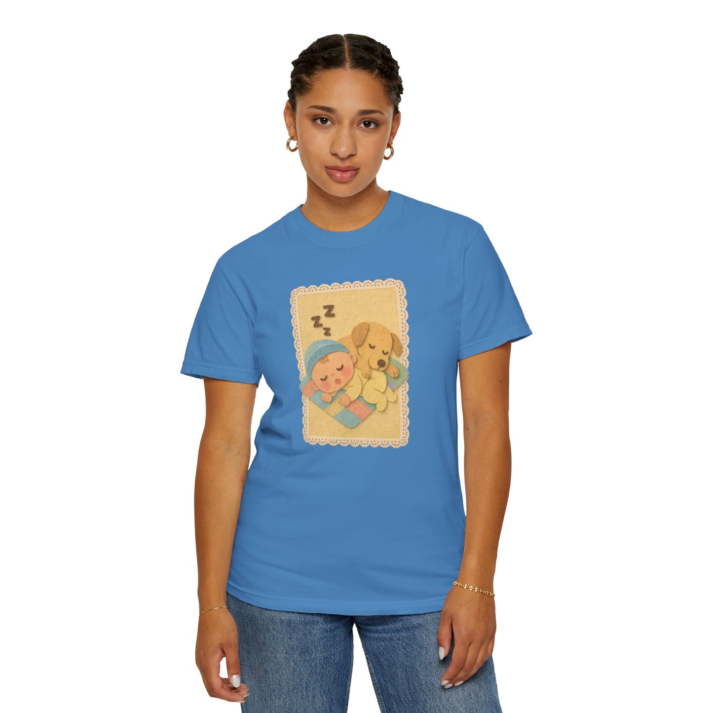 Cute Dreamy T-Shirt, Cartoon Sleepy Baby and Puppy Design, Cozy Gift for Kids, Fun Sleepwear, Nursery Decor, Pet Lover Gift