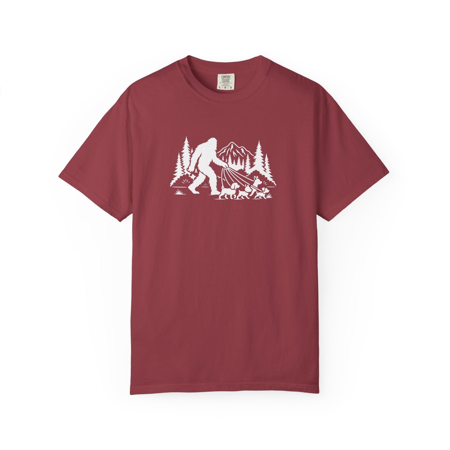 Bigfoot dog walk T-Shirt with Outdoor Adventure Design