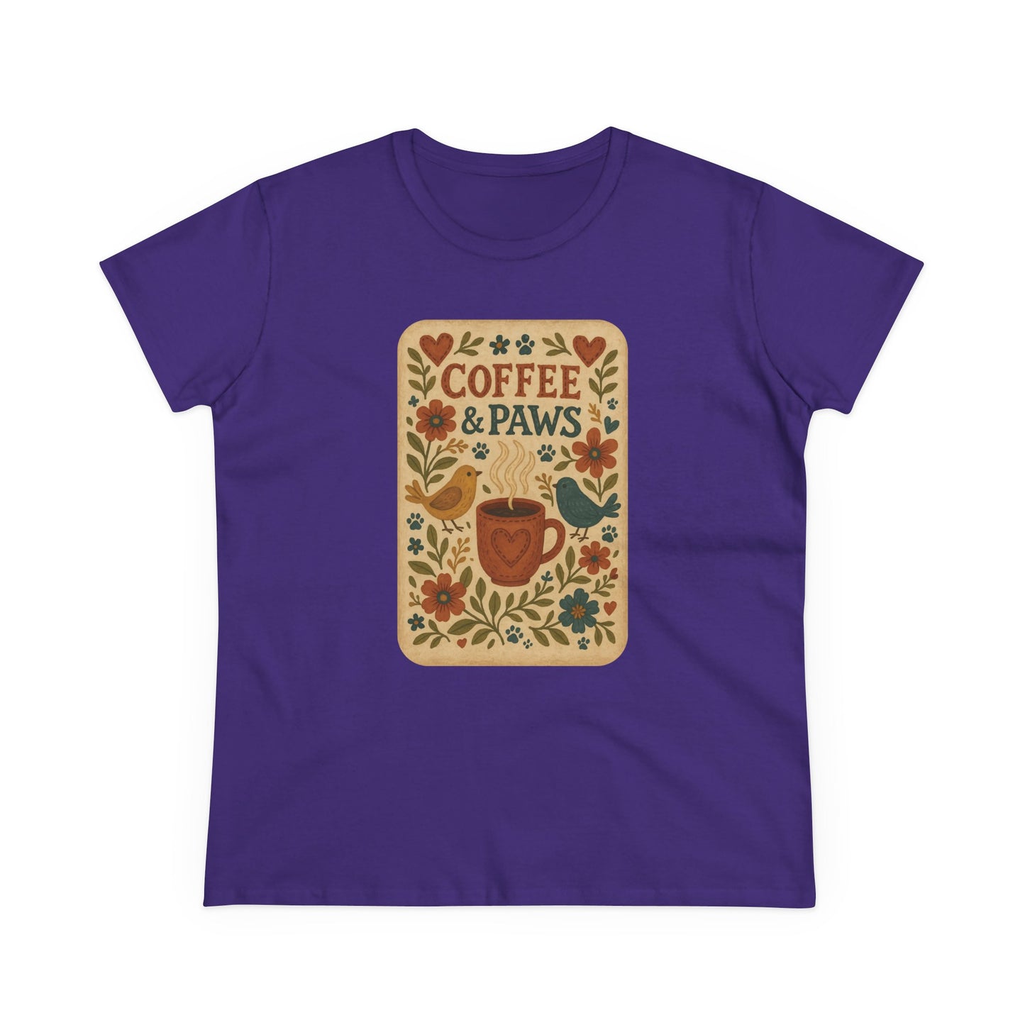Coffee & Paws Women's Tee - Cozy Cotton Shirt for Pet Lovers, Casual Wear, Gift for Dog Owners, Dog Mom Merchandise, Animal Lover Tee