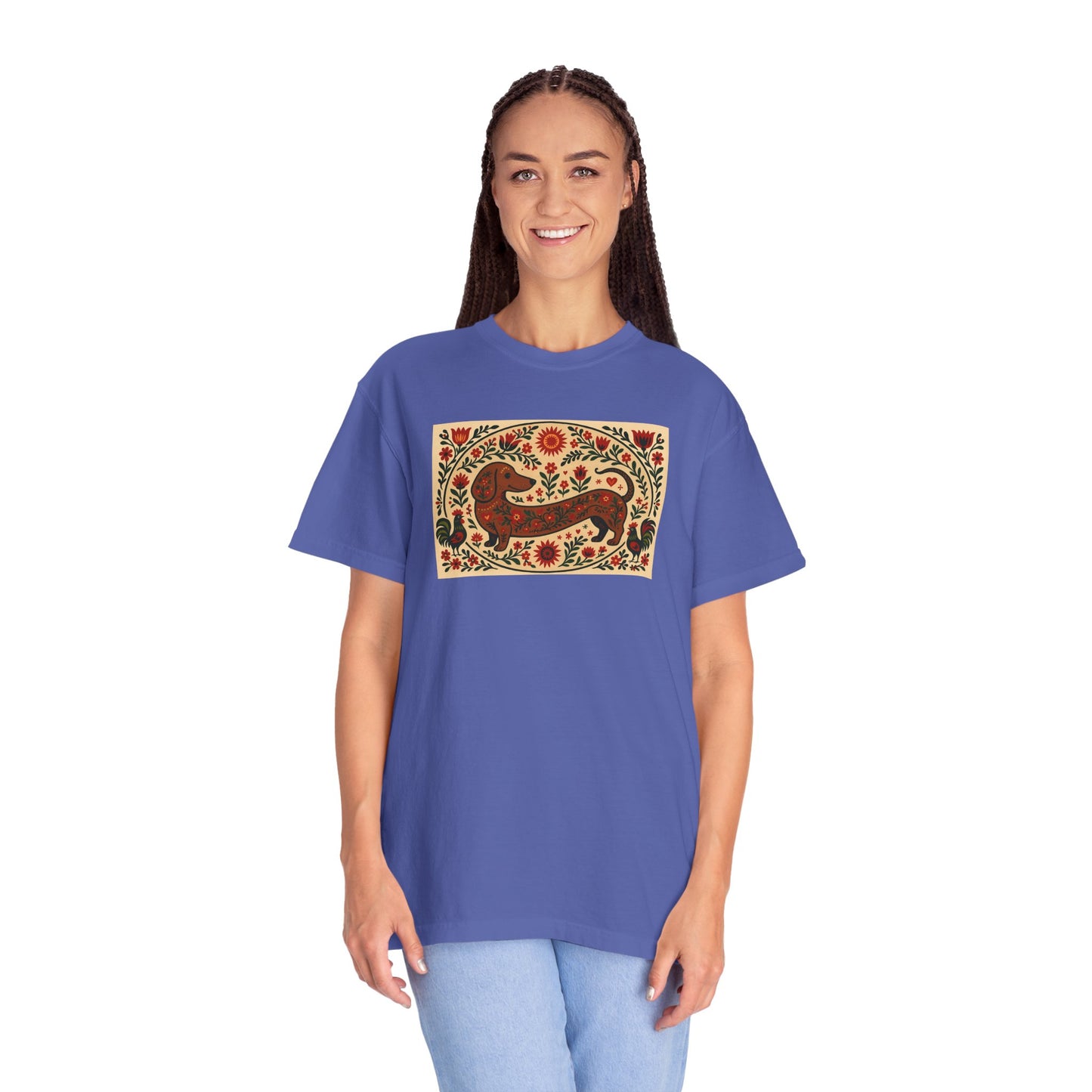 Artistic Garment-Dyed Unisex T-Shirt - Handcrafted Floral Design