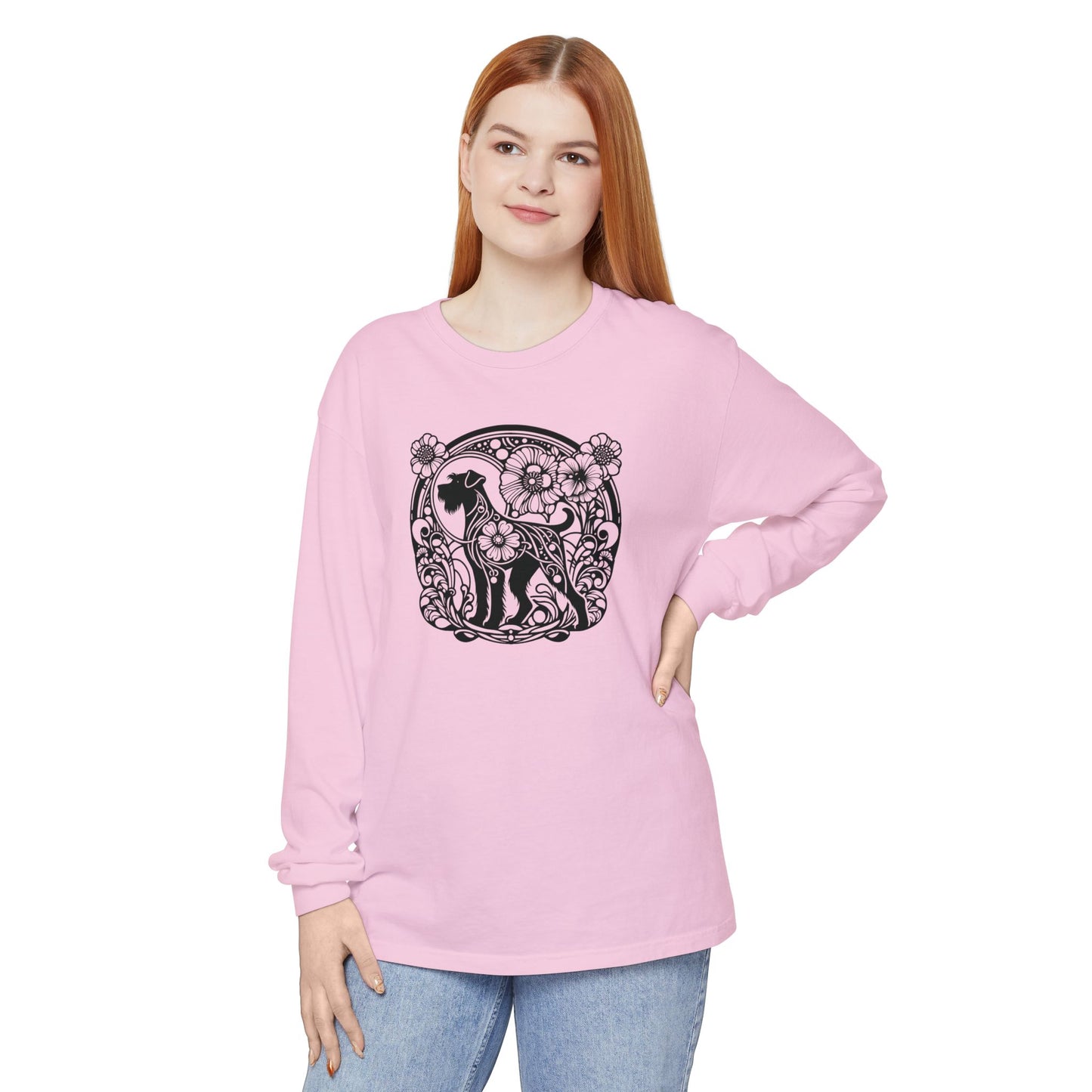Floral Dog Long Sleeve T-Shirt - Unisex Tee for Animal Lovers