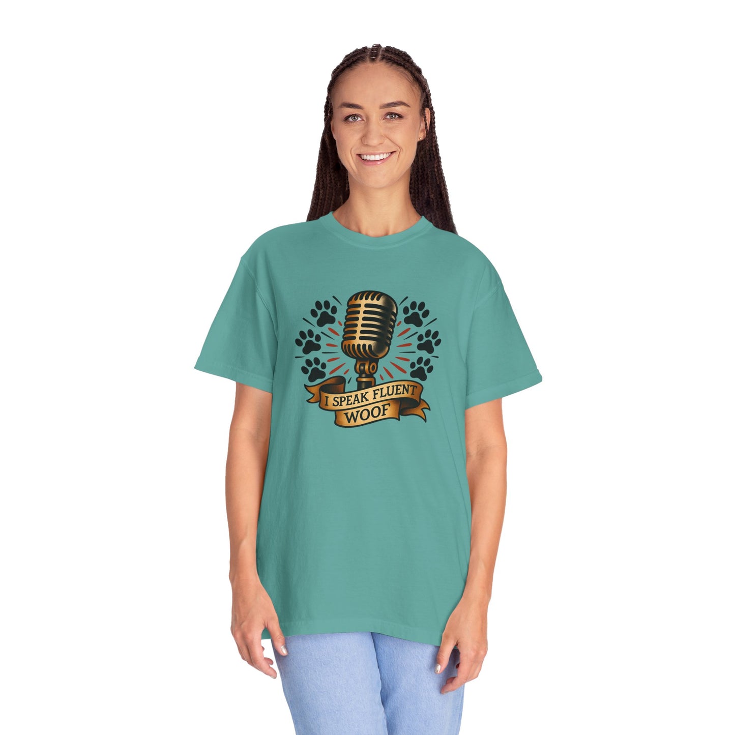 Fluent Woof T-Shirt - Funny Dog Lover Tee, Gift for Pet Owners, Casual Wear, Birthday Gift, Animal Lover Shirt