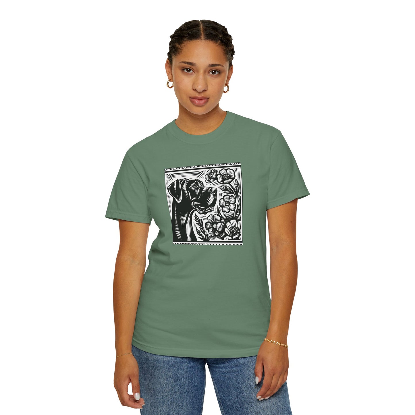 Great Dane Dog Lover's Floral Print T-Shirt | Unisex Garment-Dyed Tee
