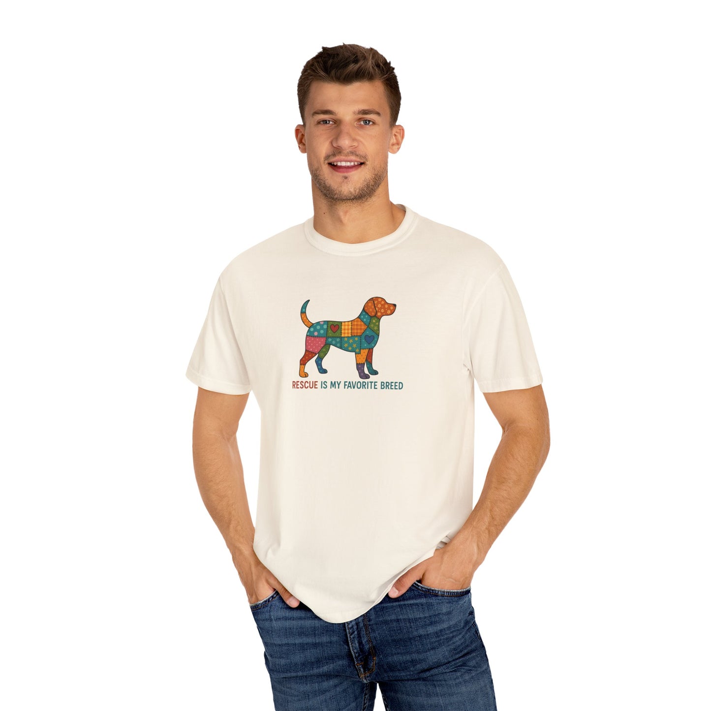Colorful Dog Rescue T-Shirt, Gift for Dog Lovers, Adoption Awareness Tee, Casual Wear for Animal Lovers, Eco-Friendly Fashion