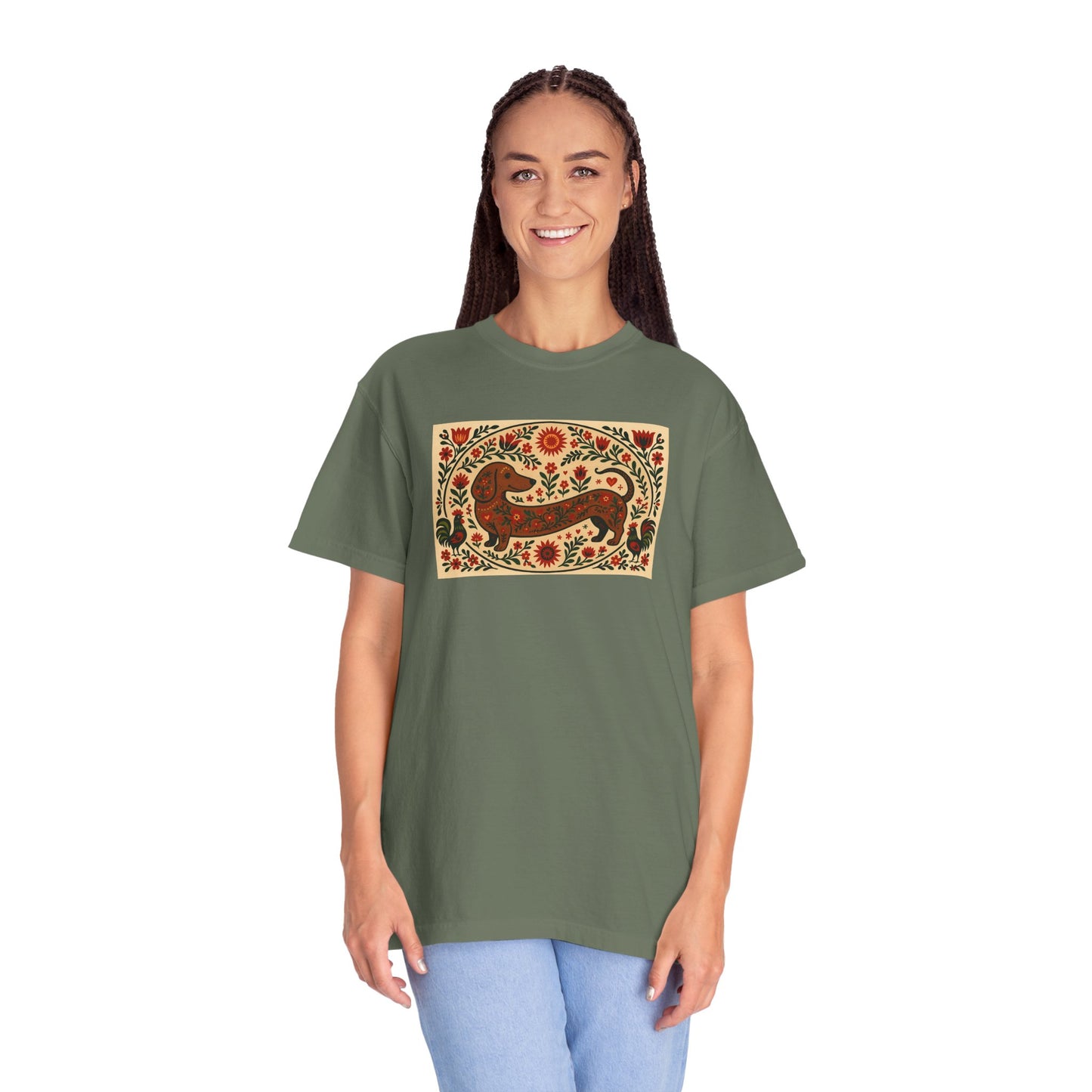 Artistic Garment-Dyed Unisex T-Shirt - Handcrafted Floral Design