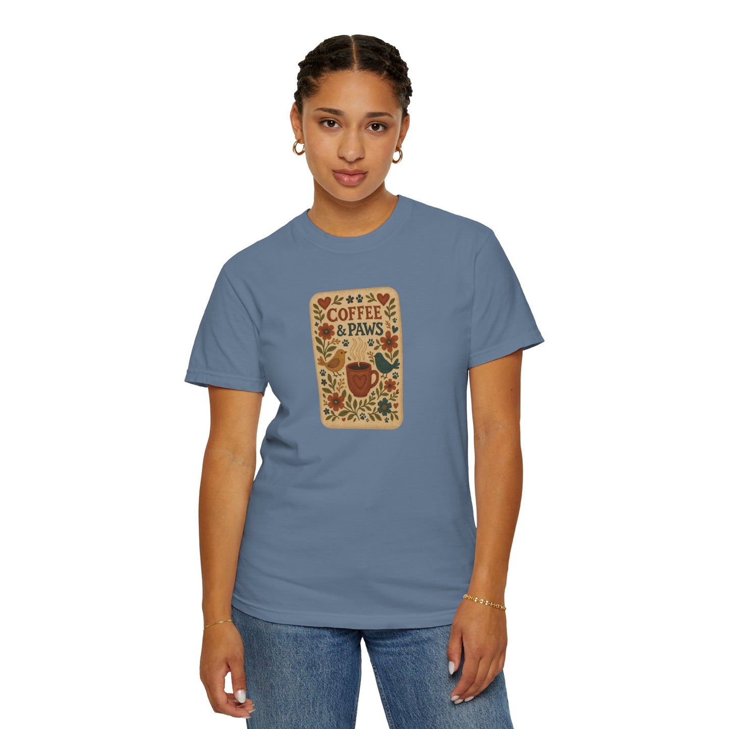 Coffee and Paws Unisex T-Shirt | Cute Pet Lover Tee, Gift for Dog Owners, Casual Wear, Animal Lover Apparel, Perfect for Coffee Lovers