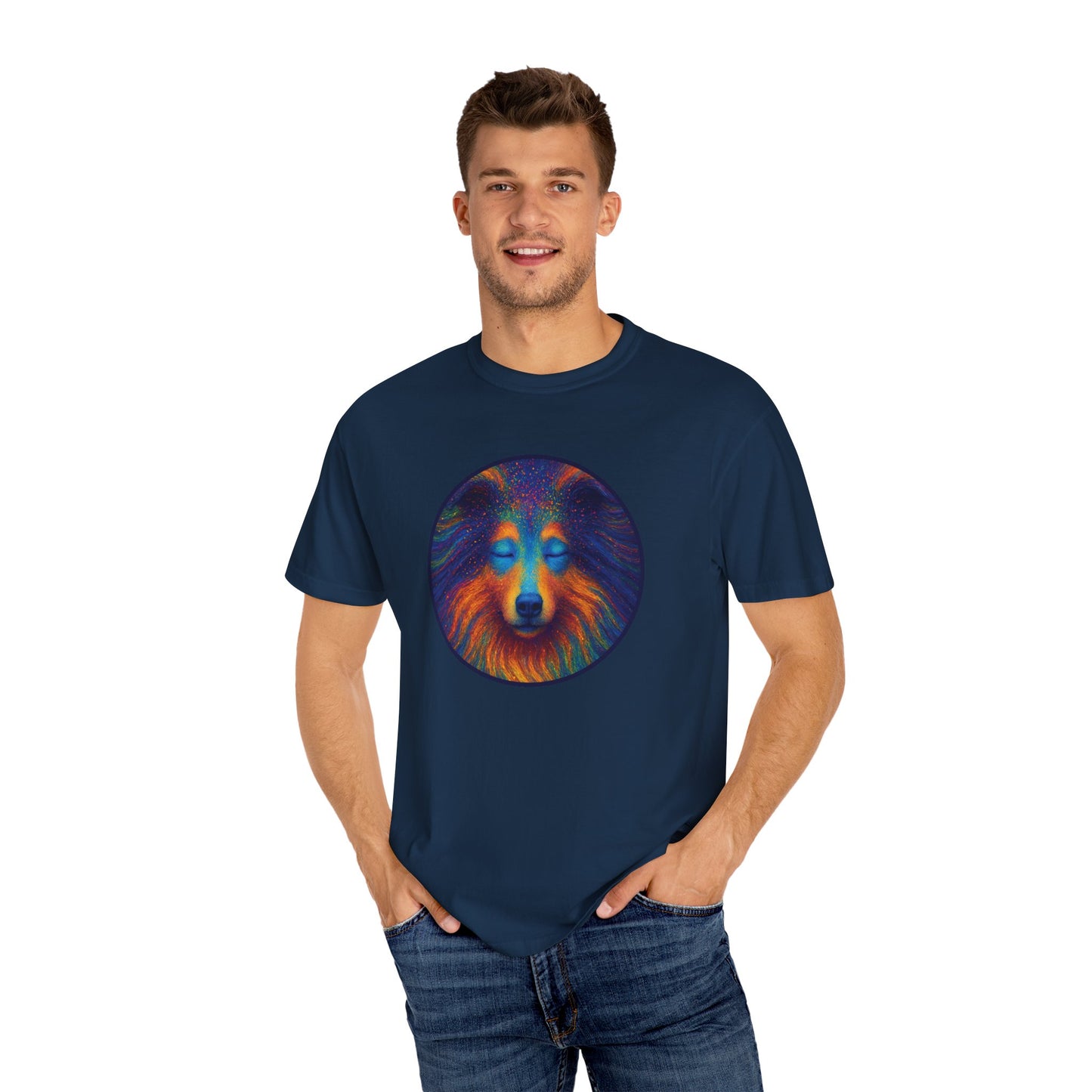 Vibrant Art T-Shirt, Psychedelic Collie Shirt, Unisex Tee, Unique Graphic Tee, Bohemian Style T-Shirt, Nature Lover Gift
