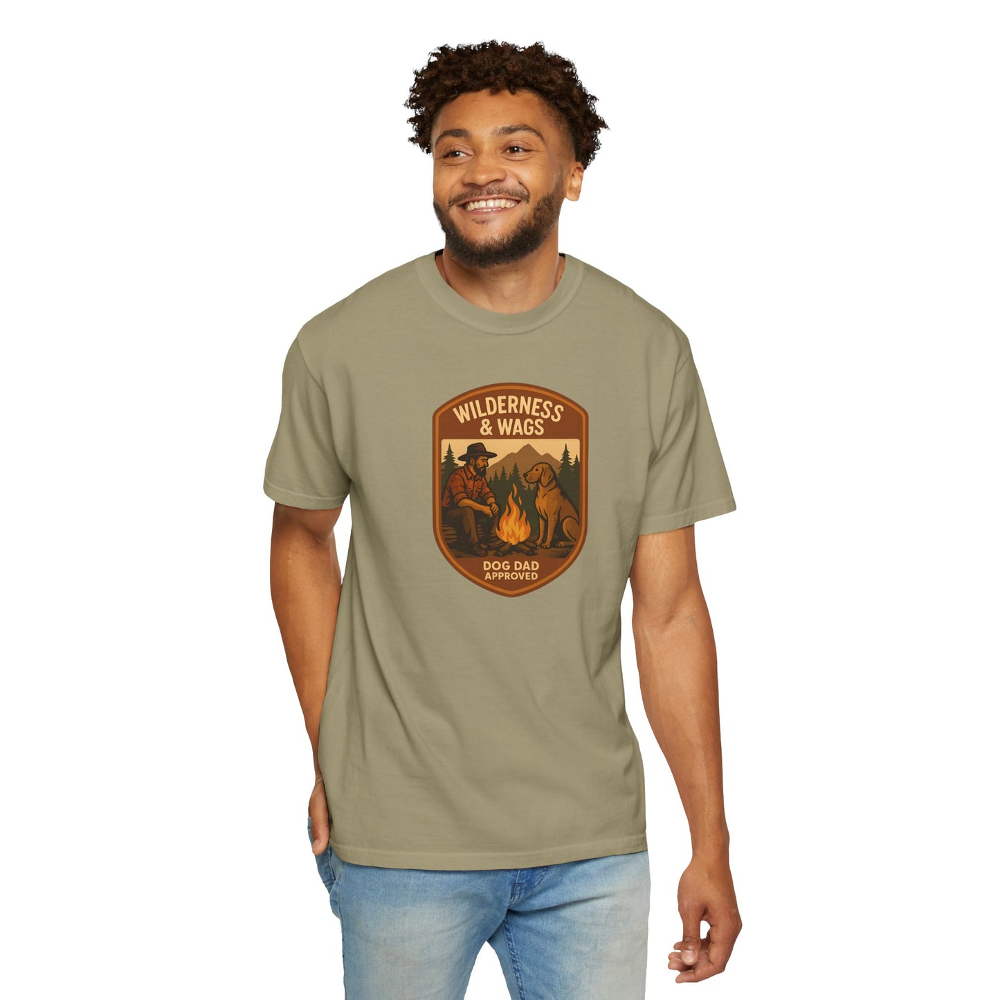 Wilderness & Wags Dog Dad Unisex T-Shirt, Dog Lover Gift, Camping Tee, Father’s Day Apparel, Nature-Inspired Shirt