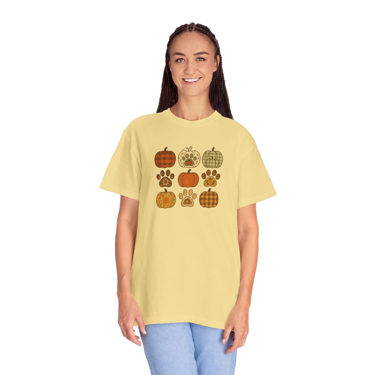 Fall Pumpkin Paw Print Unisex T-Shirt, Cozy Autumn Tee, Harvest Festivity Shirt, Pet Lover Gift, Seasonal Apparel