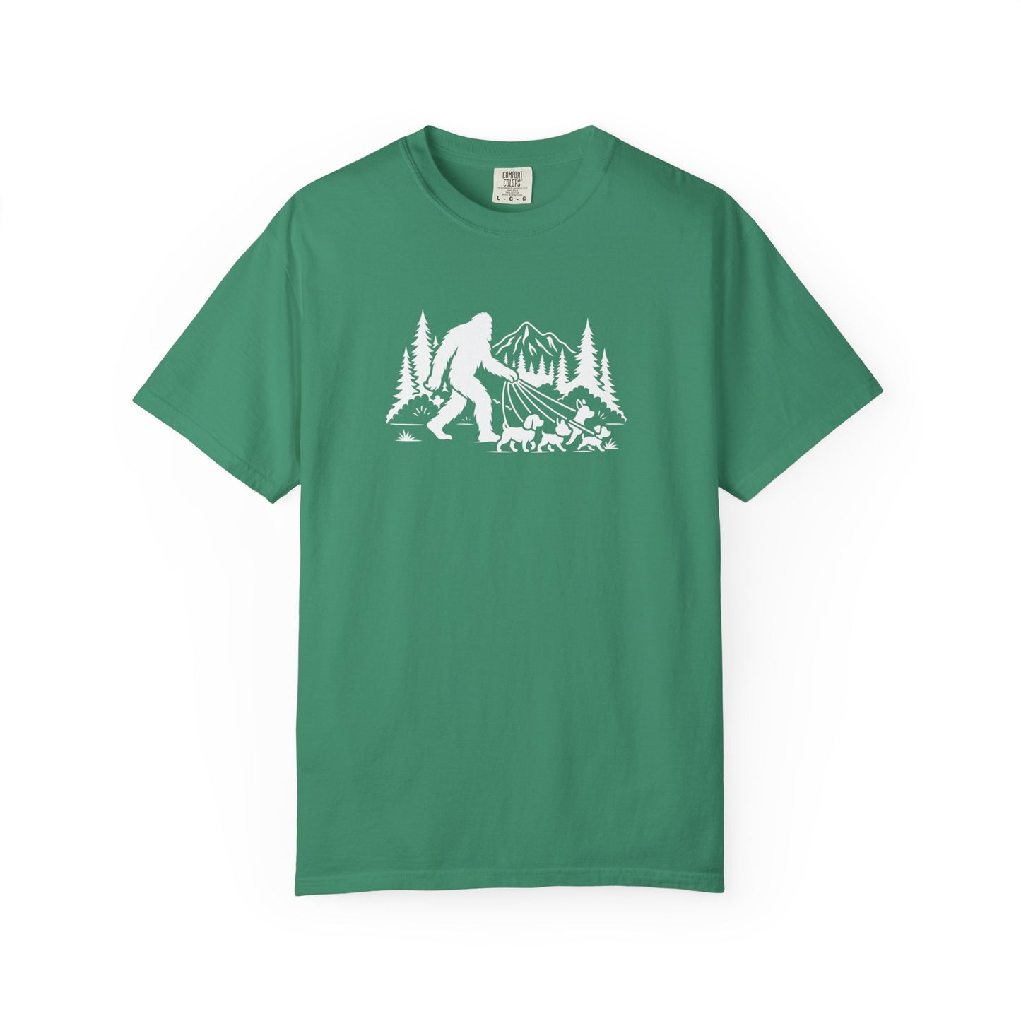 Bigfoot dog walk T-Shirt with Outdoor Adventure Design