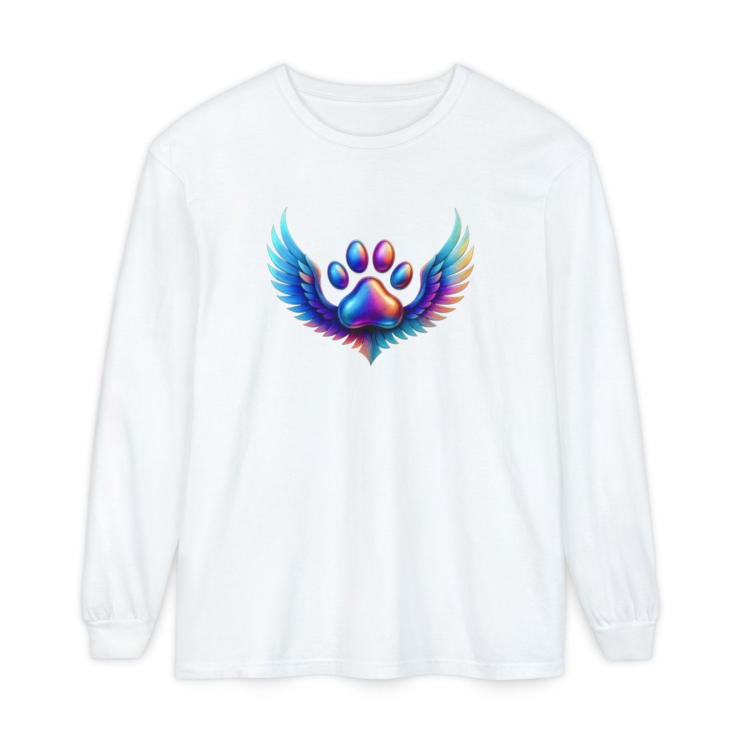 Colorful Paw Print Long Sleeve T-Shirt, Animal Lover Gift, Pet Memorial Tee, Winged Paw Shirt, Unisex Graphic Tee