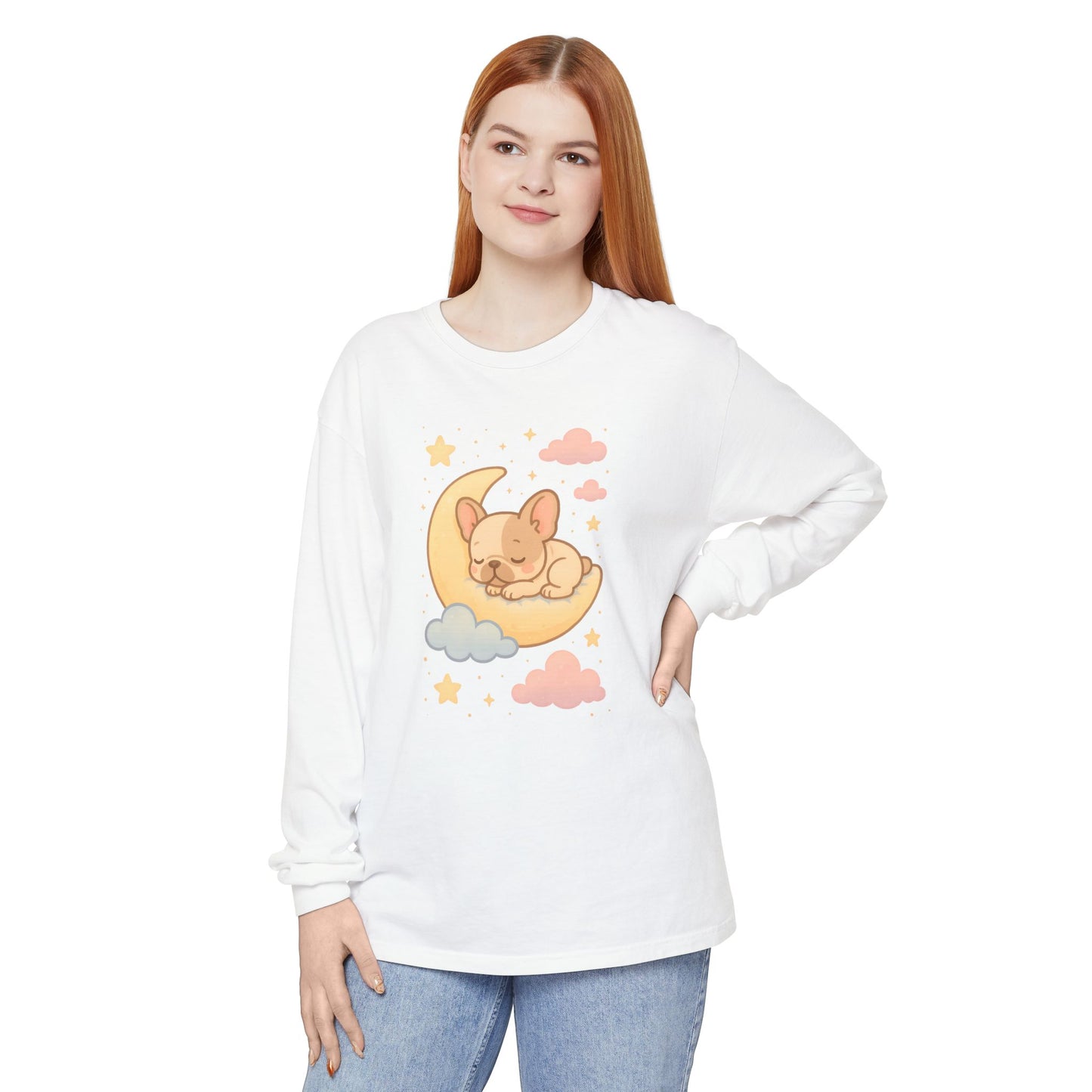 Cozy Dog-Themed Long Sleeve T-Shirt for Pet Lovers, Cute Sleepy Dog Shirt, Gift for Dog Moms, Relaxed Style Shirt, Perfect for Fall