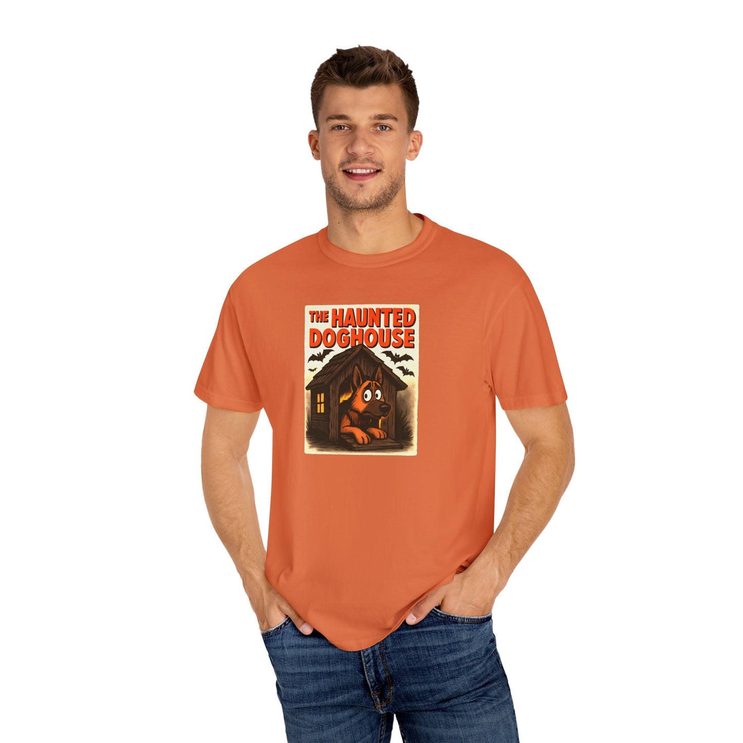 Haunted Doghouse Unisex T-Shirt, Halloween Tees, Dog Lover Shirt, Spooky Graphic Tee, Fun Casual Wear