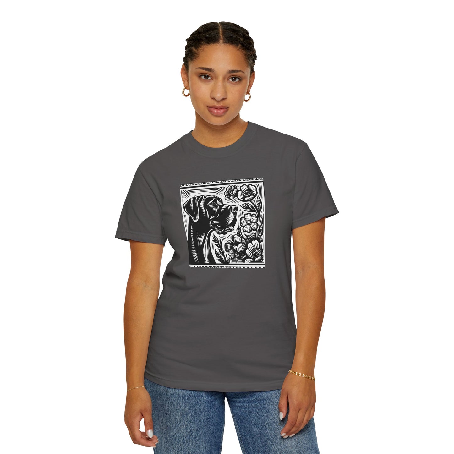 Great Dane Dog Lover's Floral Print T-Shirt | Unisex Garment-Dyed Tee
