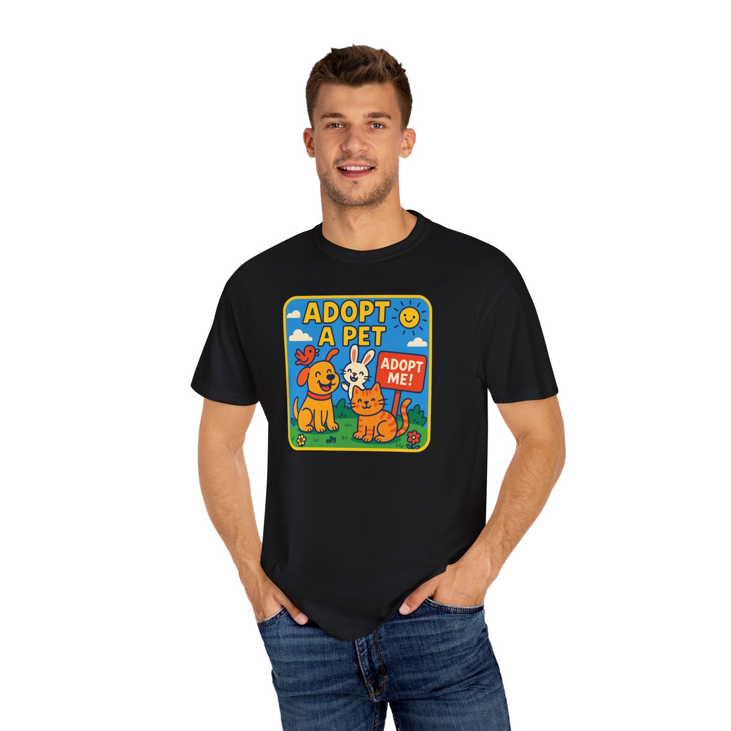 Adopt a Pet T-Shirt - Unisex Garment-Dyed Tee for Animal Lovers