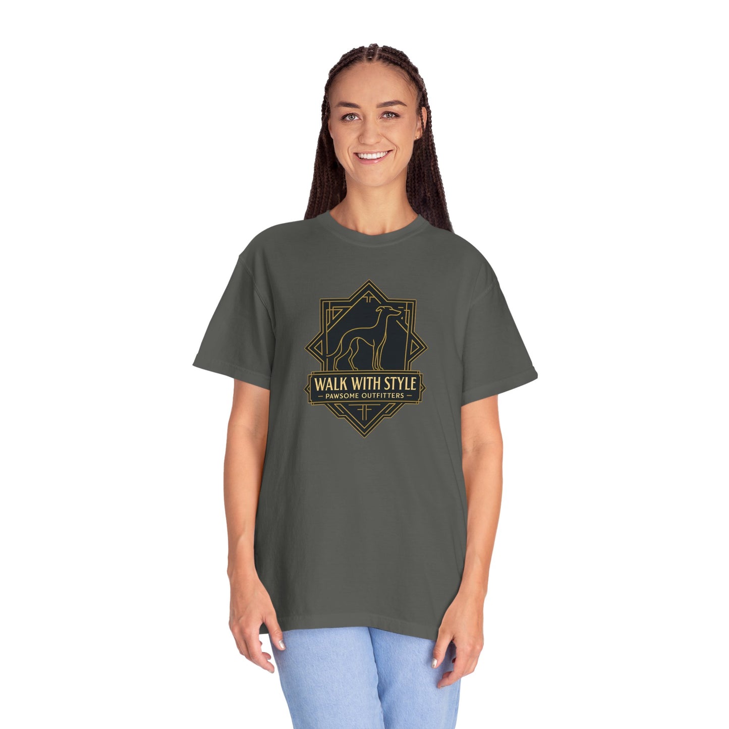 Stylish Unisex Tee - Walk with Style Graphic Shirt, Casual Wear, Gift for Dog Lovers, Relaxed Fit, Everyday Comfort
