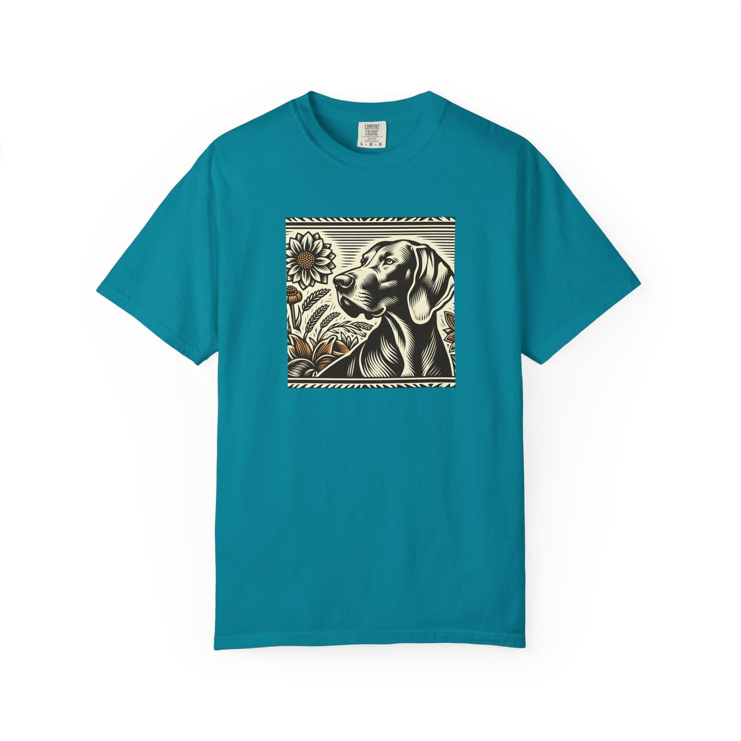 Weimaraner Dog Lover's Unisex Garment-Dyed T-Shirt with Floral Design