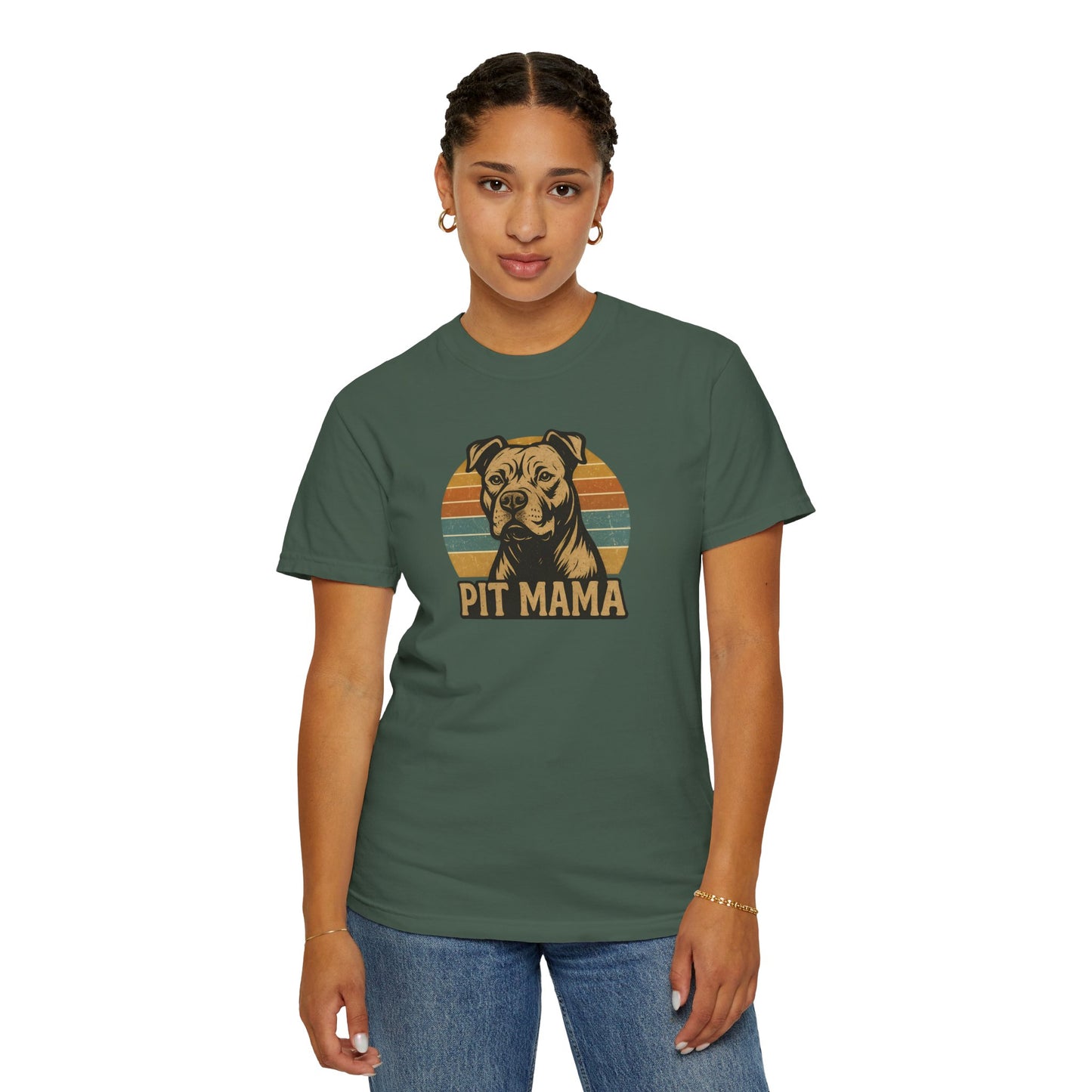 Retro Pit Mama T-Shirt | Garment-Dyed Tee for Dog Lovers | Perfect for Casual Wear, Gifts, Birthdays, Pet Celebrations, Dog Adoption Events