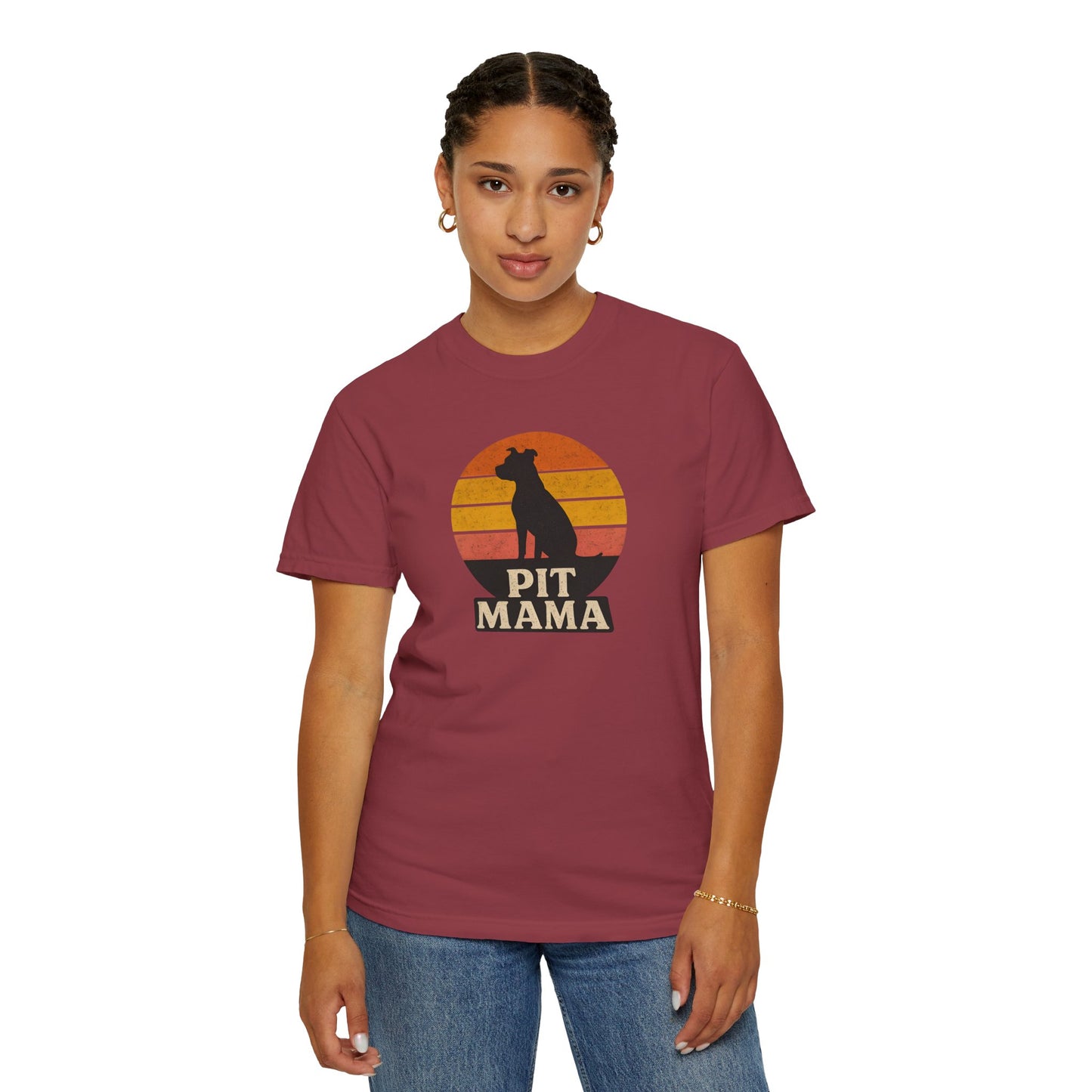 PIT MAMA Unisex Garment-Dyed T-Shirt, Dog Lover Gift, Pet Mom Apparel, Casual Tee, Perfect for Everyday Wear