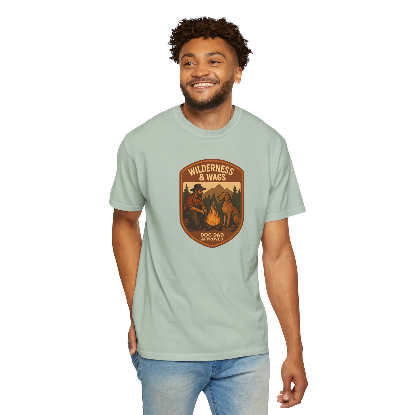 Wilderness & Wags Dog Dad Unisex T-Shirt, Dog Lover Gift, Camping Tee, Father’s Day Apparel, Nature-Inspired Shirt