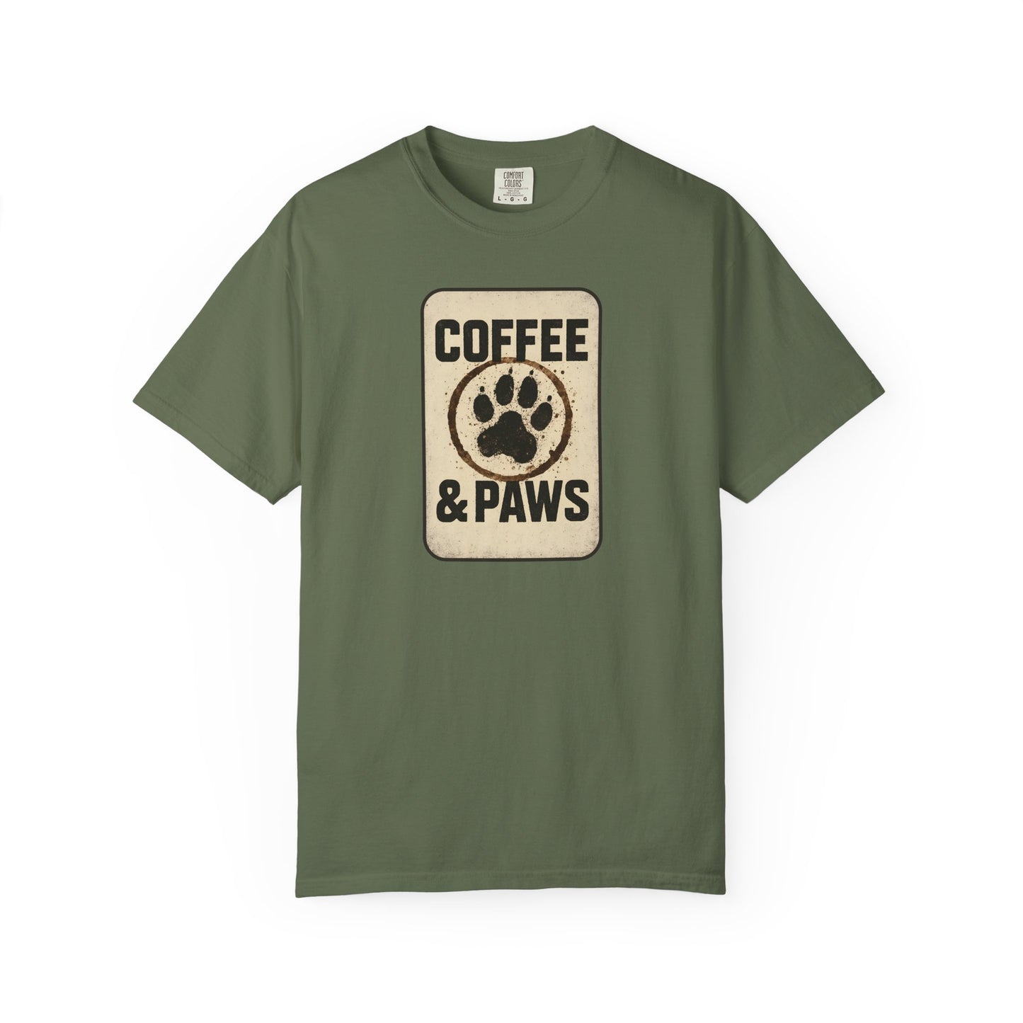 Coffee & Paws Unisex Garment-Dyed T-shirt, Dog Lover Tee, Pet Owner Gift, Coffee Lover Shirt, Animal Enthusiast Apparel, Casual Wear