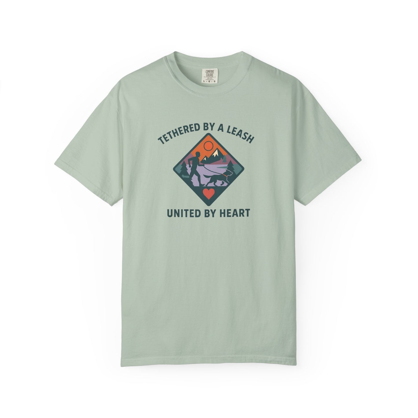 Canicross - Tethered by a Leash Unisex Garment-Dyed T-shirt - Adventure and Heart Design