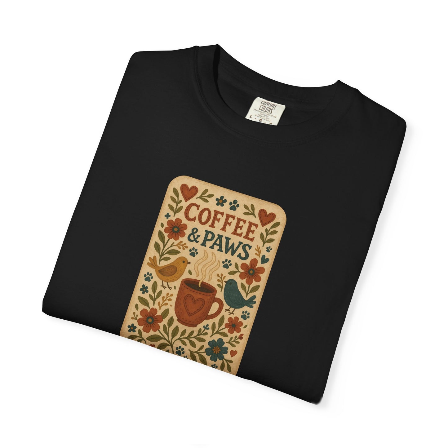 Coffee and Paws Unisex T-Shirt | Cute Pet Lover Tee, Gift for Dog Owners, Casual Wear, Animal Lover Apparel, Perfect for Coffee Lovers